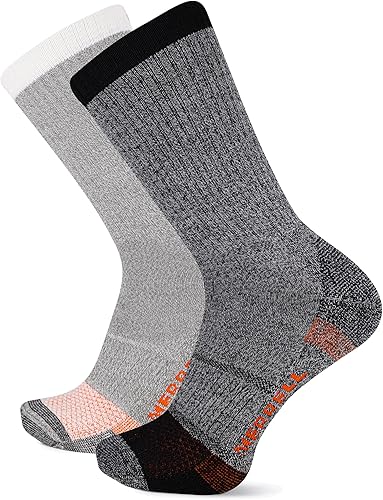 Merrell Unisex Adults Mens And Women's Socks - 2 Pair Pack Moisture Management Blister Prevention Performance Safety Toe Crew