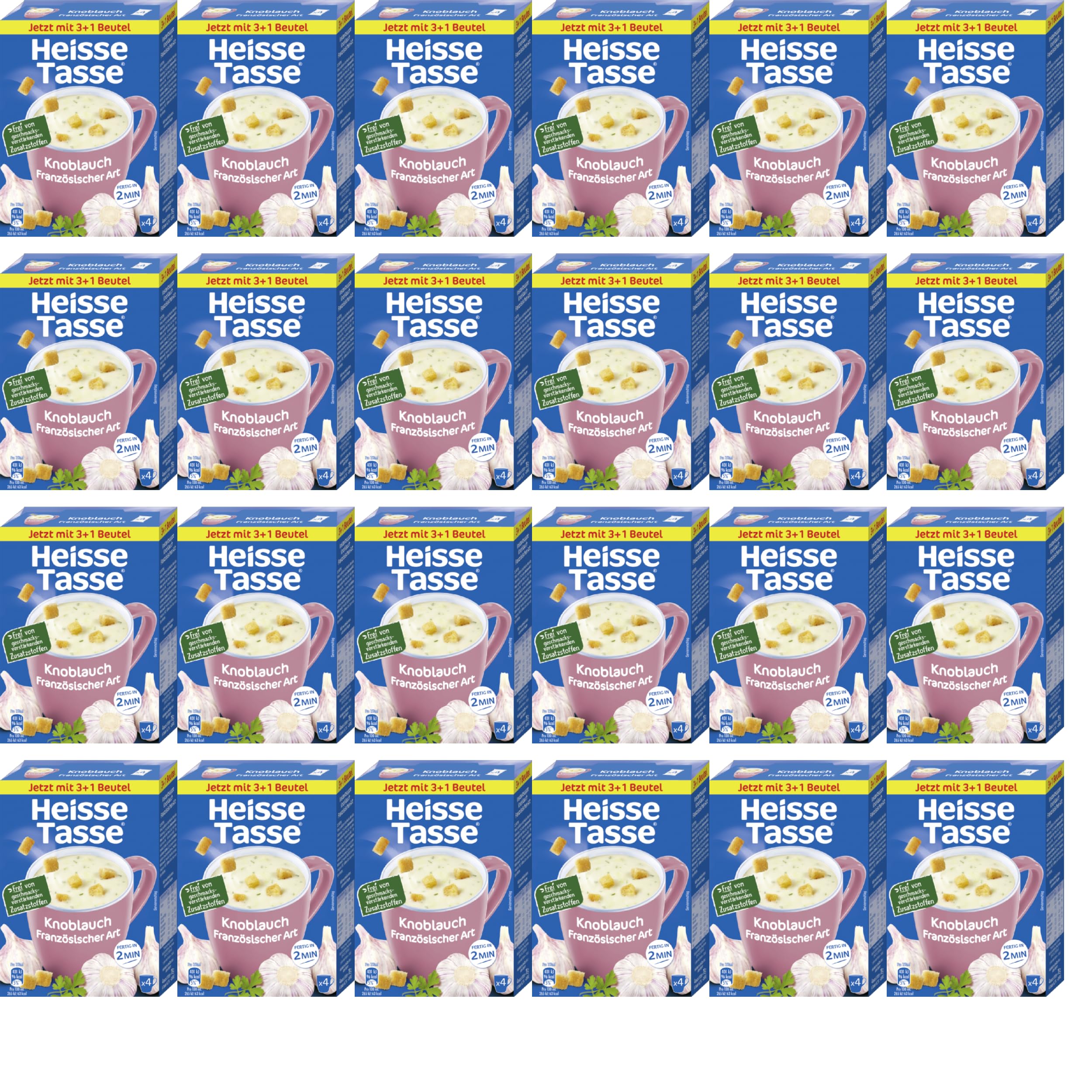 Heiße Tasse Knoblauch Vorteilspack Suppe, 24er Set | 96 Suppenportionen, würziger Knoblauchgeschmack, schnelle Zubereitung, ideal für Zuhause, Büro oder Vorrat