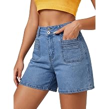 EMMIOL Bermuda Jean Shorts for Women Long Knee Length High Waisted Stretchy Cotton Jorts with Pockets Denim Summer Clean Fit
