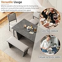 Vista 6 de Merax Juego de comedor retro de 6 piezas, 1 mesa rectangular con base de mesa trapezoidal estable y 4 sillas tapizadas y 1 banco para comedor