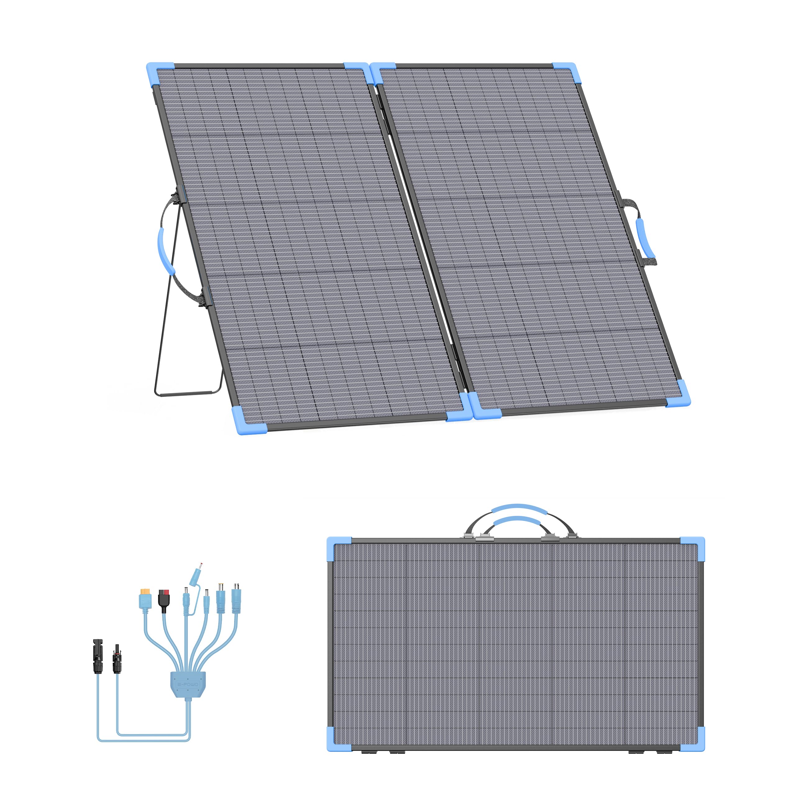 Panel solar portátil bifacial de 220 W para estación de energía, 23.5% de alta eficiencia, cargador solar plegable ETFE para artículos esenciales de camping, impermeable IP68, 2 soportes