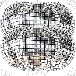 KatchOn, Silver Disco Ball Balloons - 22 Inch, Pack of 6 | 4D Sphere Disco Balloons for Disco Party Decorations | New Years Eve Party Supplies 2024, 70s Party Decorations | Mamma Mia Party Decorations
