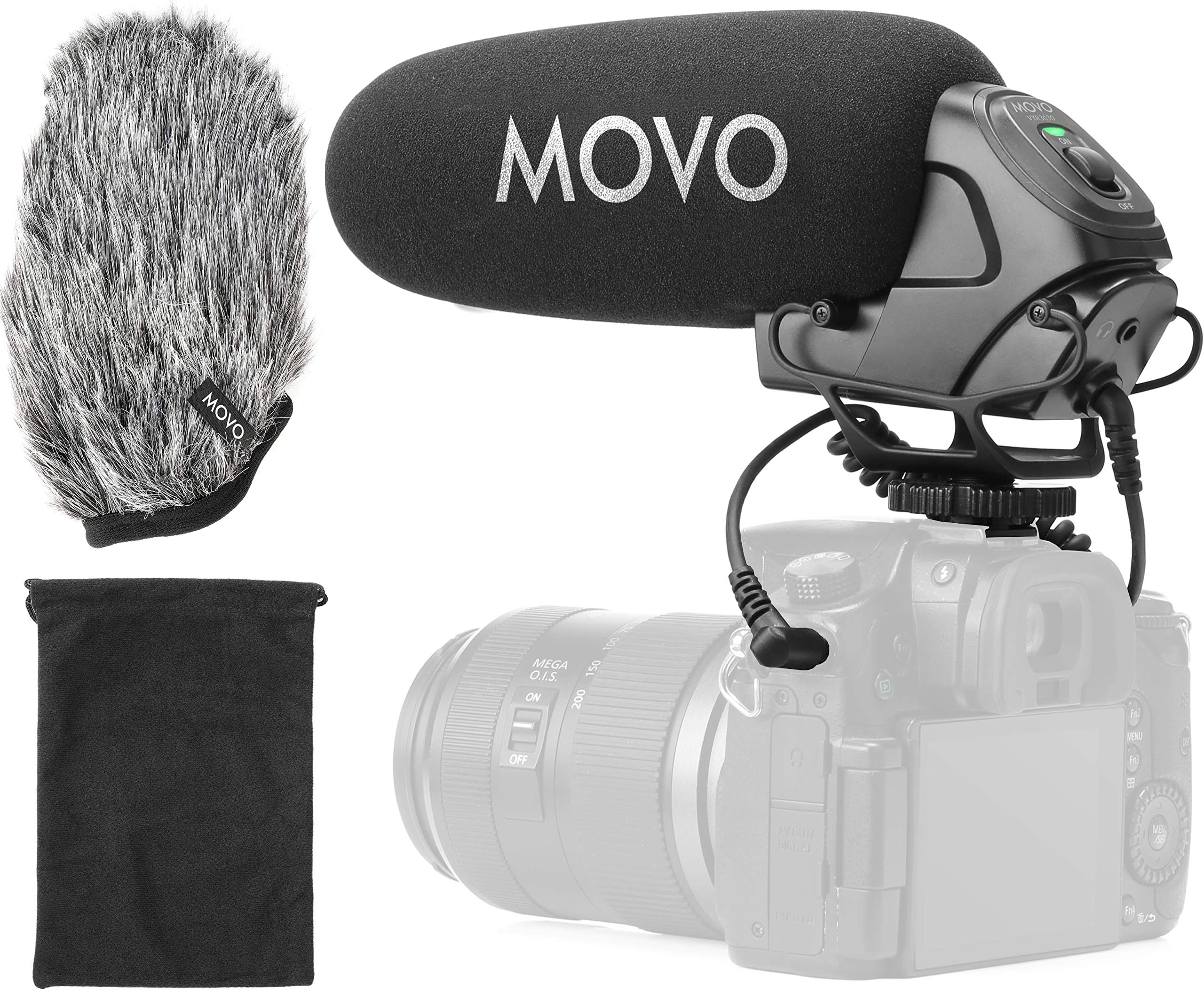Movo VXR3030 Camera Shotgun Microphone - Supercardioid Microphone with Headphone Monitoring for DSLR's, Mirrorless, Recorders, and Camcorders