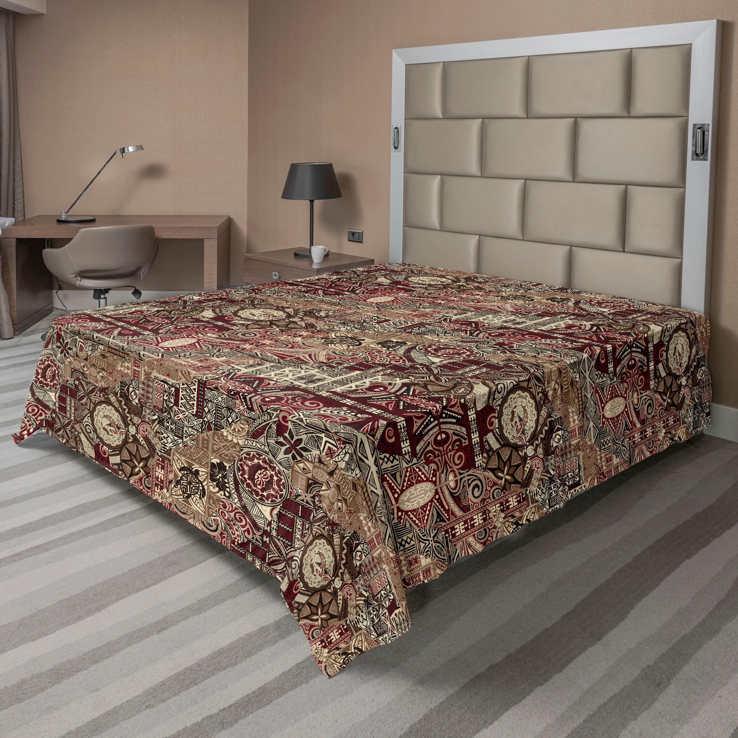 Ambesonne Ethnic Flat Sheet, Traditional Artwork of Bohemian Style Blooms Jumble Southern Pattern Print, Soft Comfortable Top Sheet Decorative Bedding