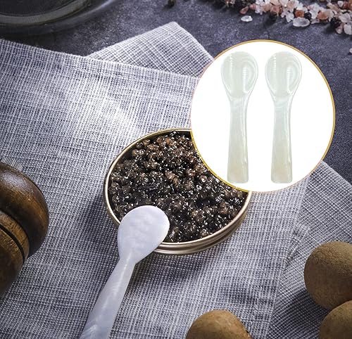 Miniatura 4 de Wenplus - Paquete de 2 cucharas de caviar de 3.55 pulgadas hechas a mano, cuchara de caviar con mango redondo con una caja de almacenamiento de