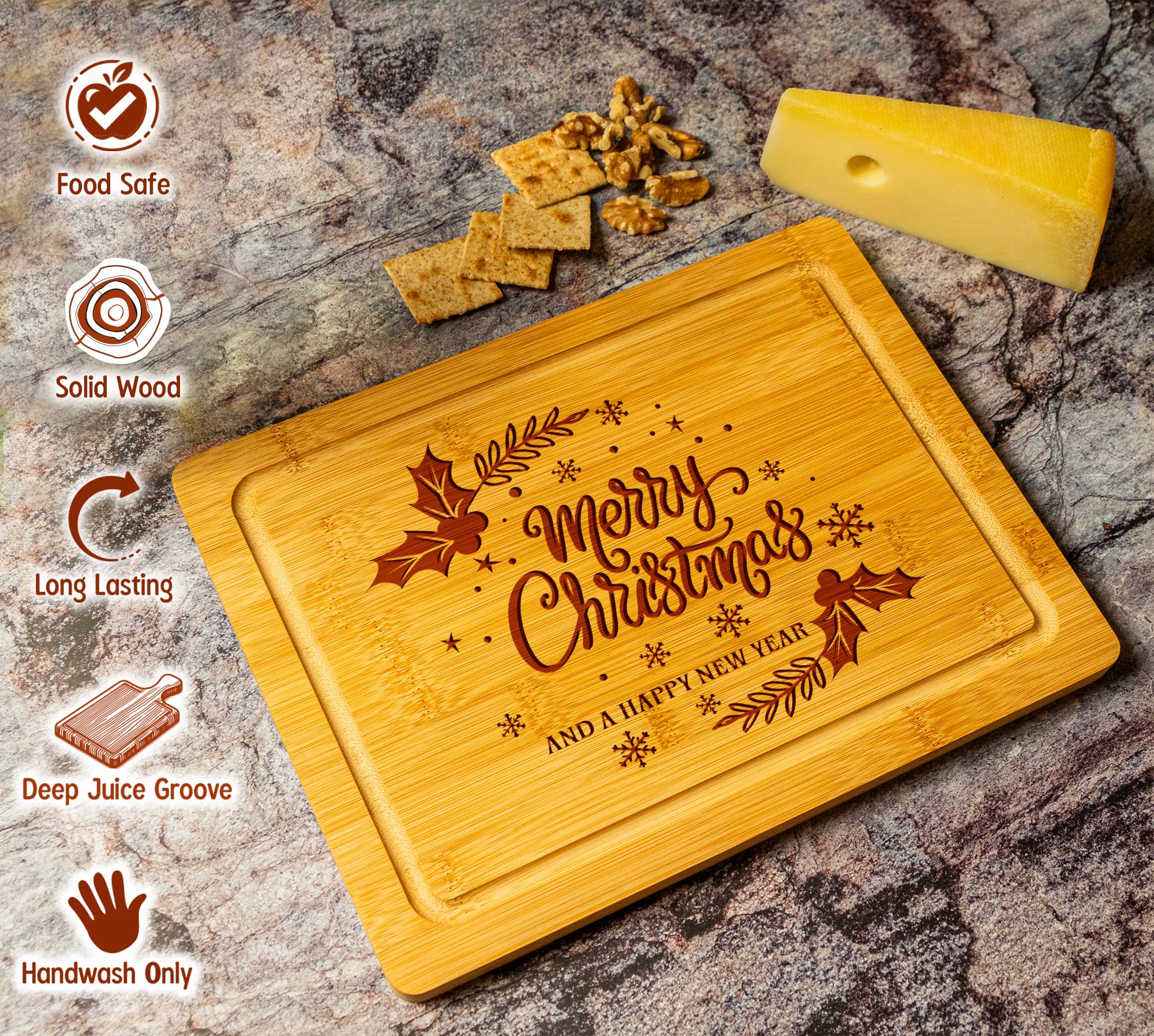 Christmas Themed Wood Cutting Board - Unique Christmas 2024 Gift For Kitchen - Decorative Christmas Serving Tray