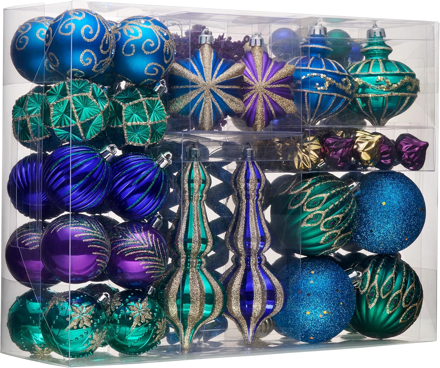 Valery Madelyn Christmas Ball Ornaments, 120ct Peacock Blue Purple Green Shatterproof Christmas Tree Decorations Set, Decorative Hanging Ornaments Bulk for Xmas Holiday Party Decor