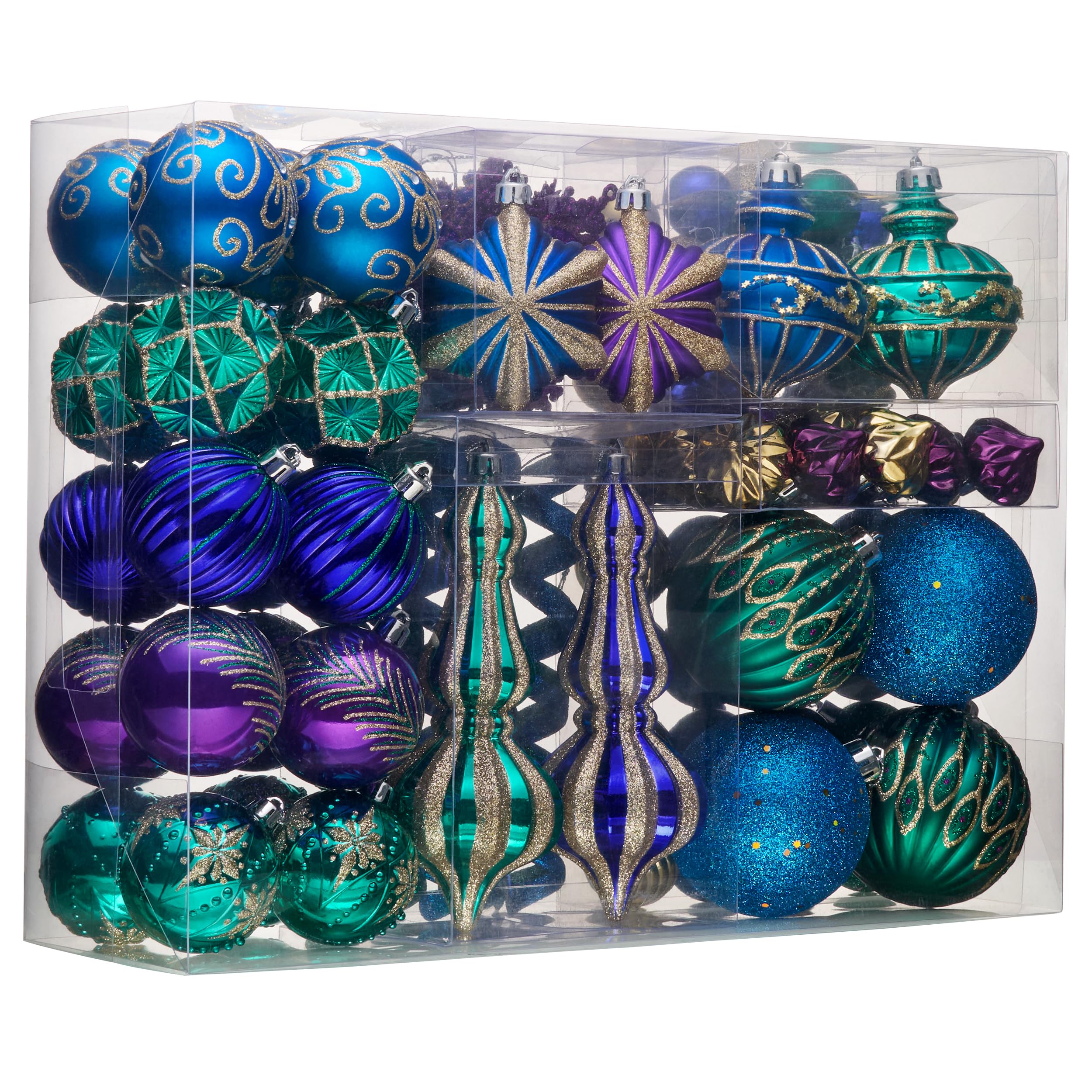 Valery Madelyn Lot de 120 Boules de Noël incassables à Suspendre pour Sapin de Noël, Bleu Paon, Violet, Vert