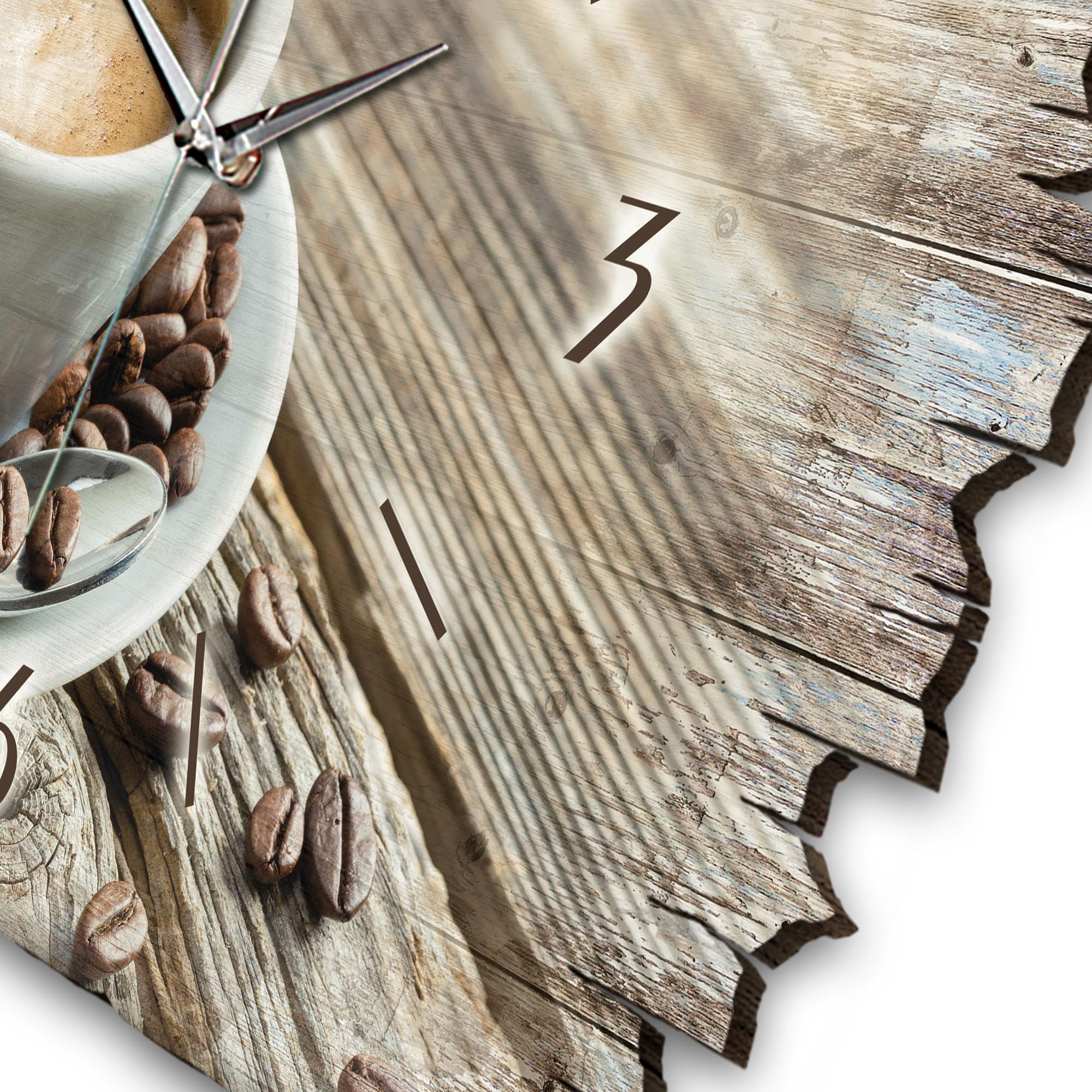 Kreative Feder Designer Wanduhr „Kaffee“ aus Holz 40x27cm im Shabby Style Design - Designeruhr mit flüsterleisem Uhrwerk ohne Ticken (Kaffee, leises Funkuhrwerk)