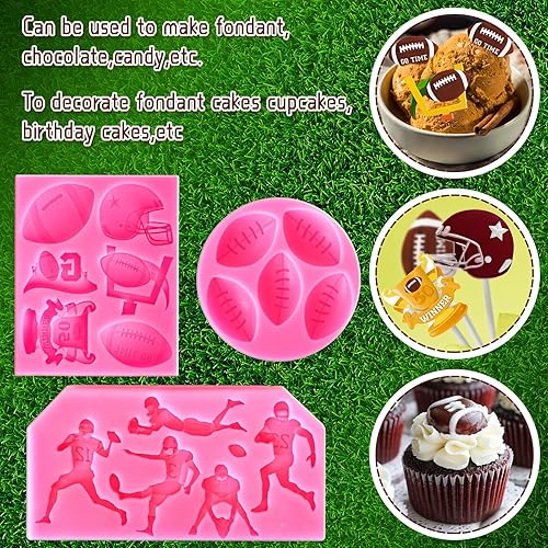 Miniatura 4 de Whaline Molde de silicona para fondant de fútbol, 3 unidades, diseño deportivo, para casco de fútbol, chocolate, caramelo, para hornear, para