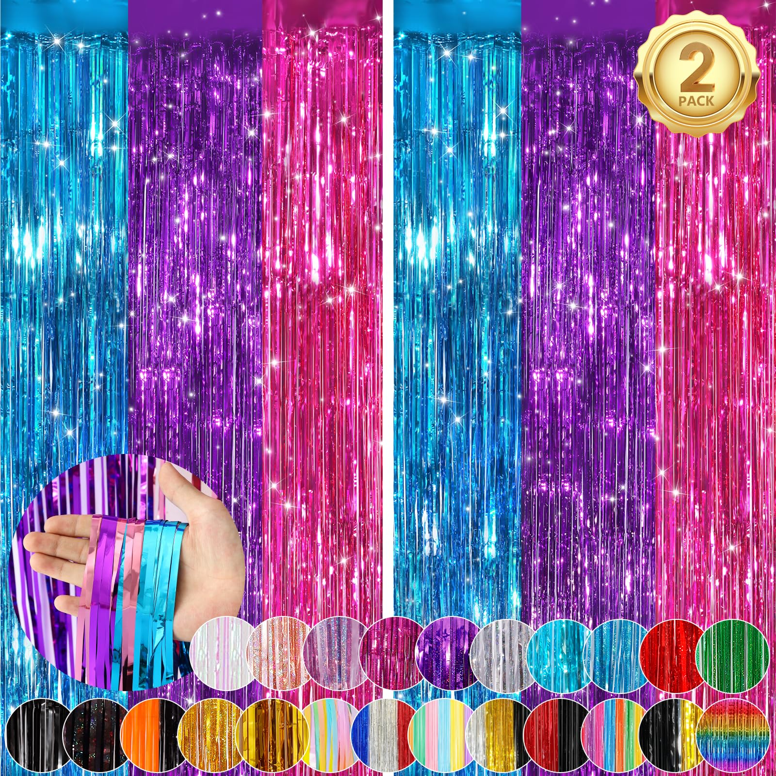 Black Foil Fringe Backdrop - 2 Pack Streamers -25