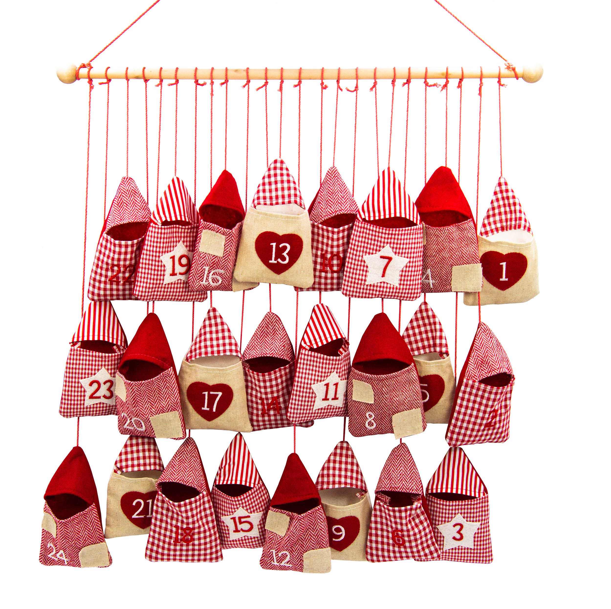 Calendario de Adviento Regalos Personalizable Rojo para Rellenar, Calendario para Colgar en Forma de Caseta