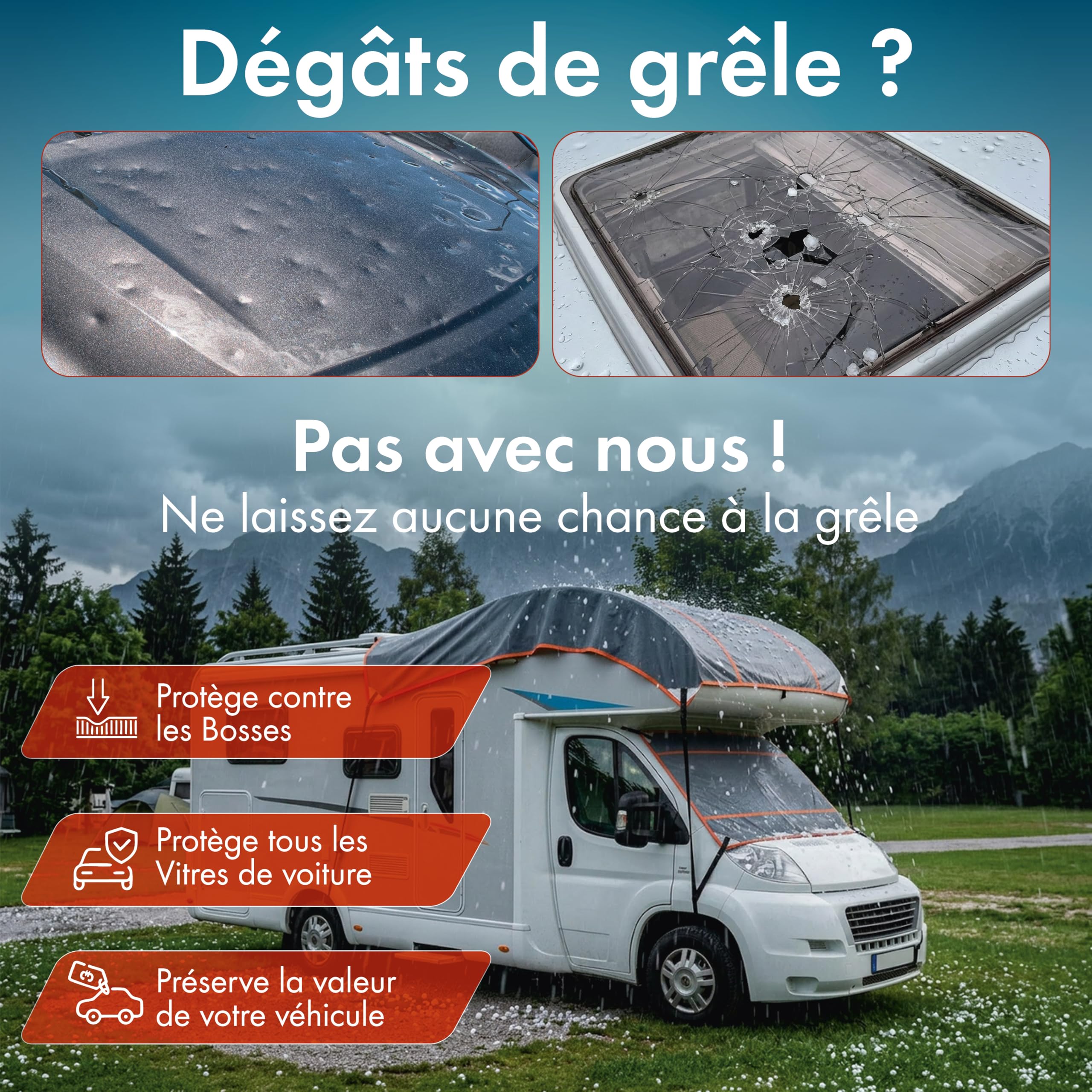 WALSER Protection grele Camping-Car/Caravane Perma Protect, Garage Anti-grele Taille Universelle, Housse Protection vehicule Loisirs - Taille L (350 x 290 cm) Gris