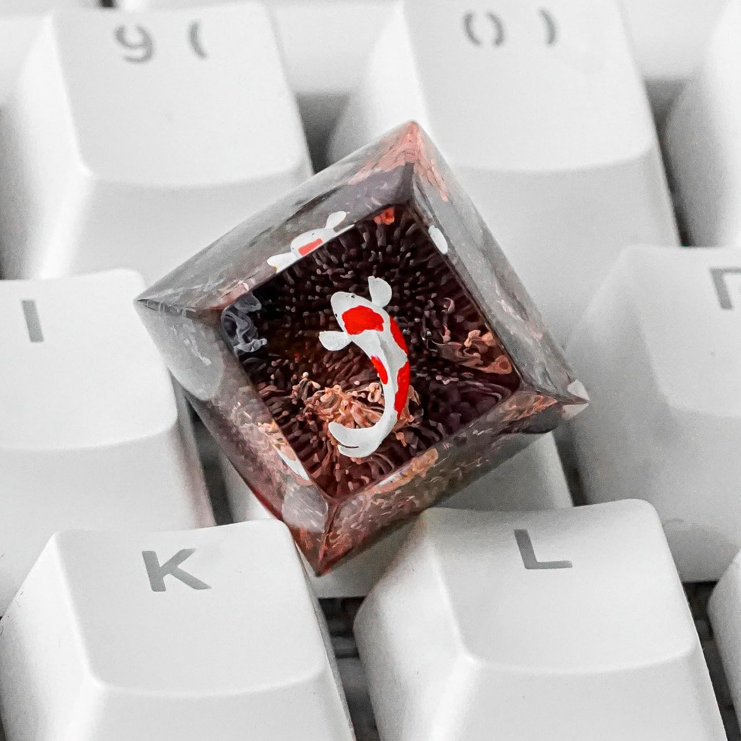 Kohaku Koi Keycap Black and Red Ocean Handmade Artisan Keycap Cute Key Caps Custom Keycaps Cool Keycaps Keyboard Caps for Cherry MX Mechanical Keyboard Lovers Gift