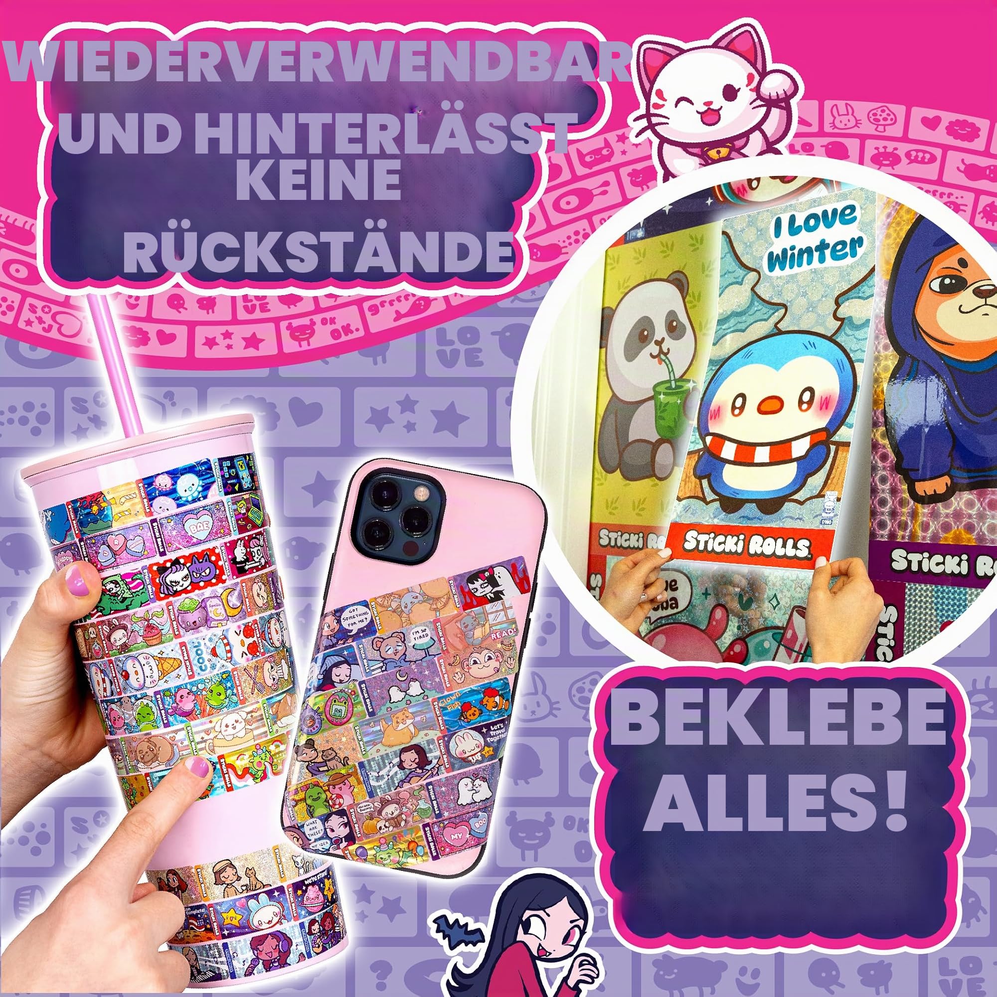 Sticki Rolls Sticki Rolluxe Serie 2 - Glam Handtasche + Bastelset, inklusive 3 Jumbo-Stickies, Zubehör für 10 Armbänder und 2 Anhänger