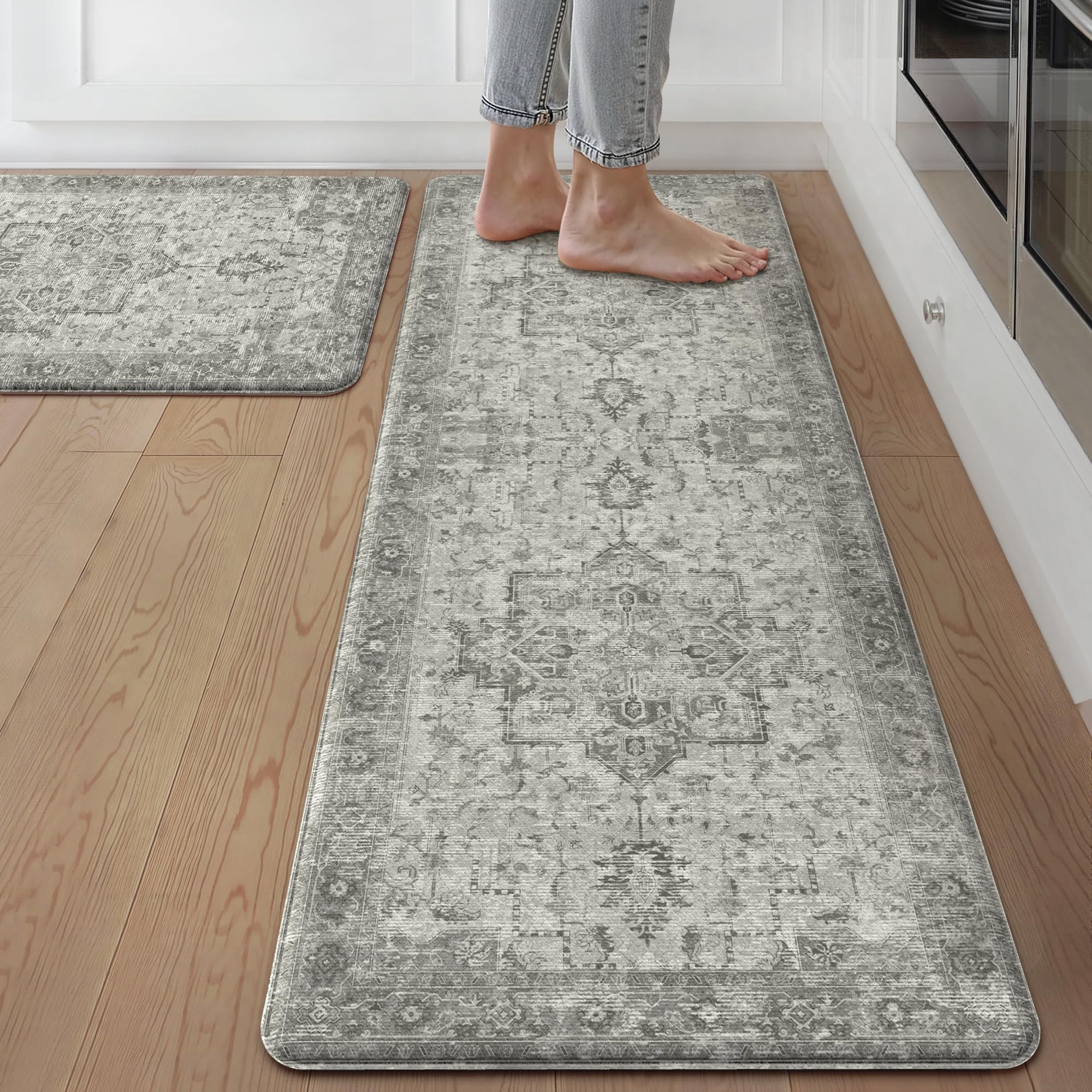 GENIMO Anti Fatigue Kitchen Mats for Floor 2PCS, Standing Rugs,Gray