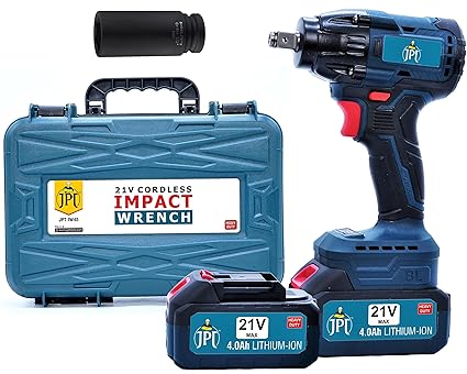 JPT PRO SERIES 21V Cordless 550NM High Torque Impact Wrench Kit 2X BATTERIES & CHARGER IMPACT & UNIVERSAL SOCKET & DRILL CHUCK INCLUDED, Fixed Square