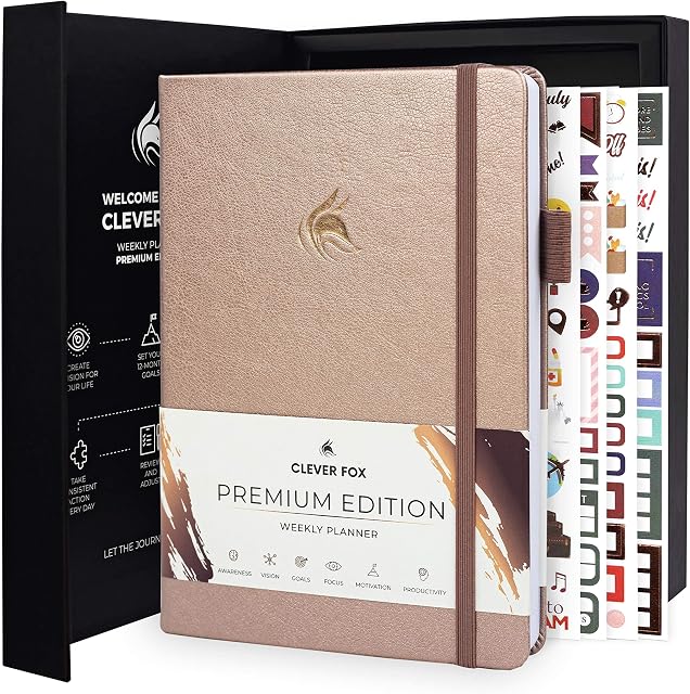 Clever Fox Planner Premium Edition  Luxurious Weekly & Monthly Planner to Increase Productivity and Hit Your Goals  Organizer  Undated, Start Anytime, A5, Lasts 1 Year, Rose Gold (Weekly)
