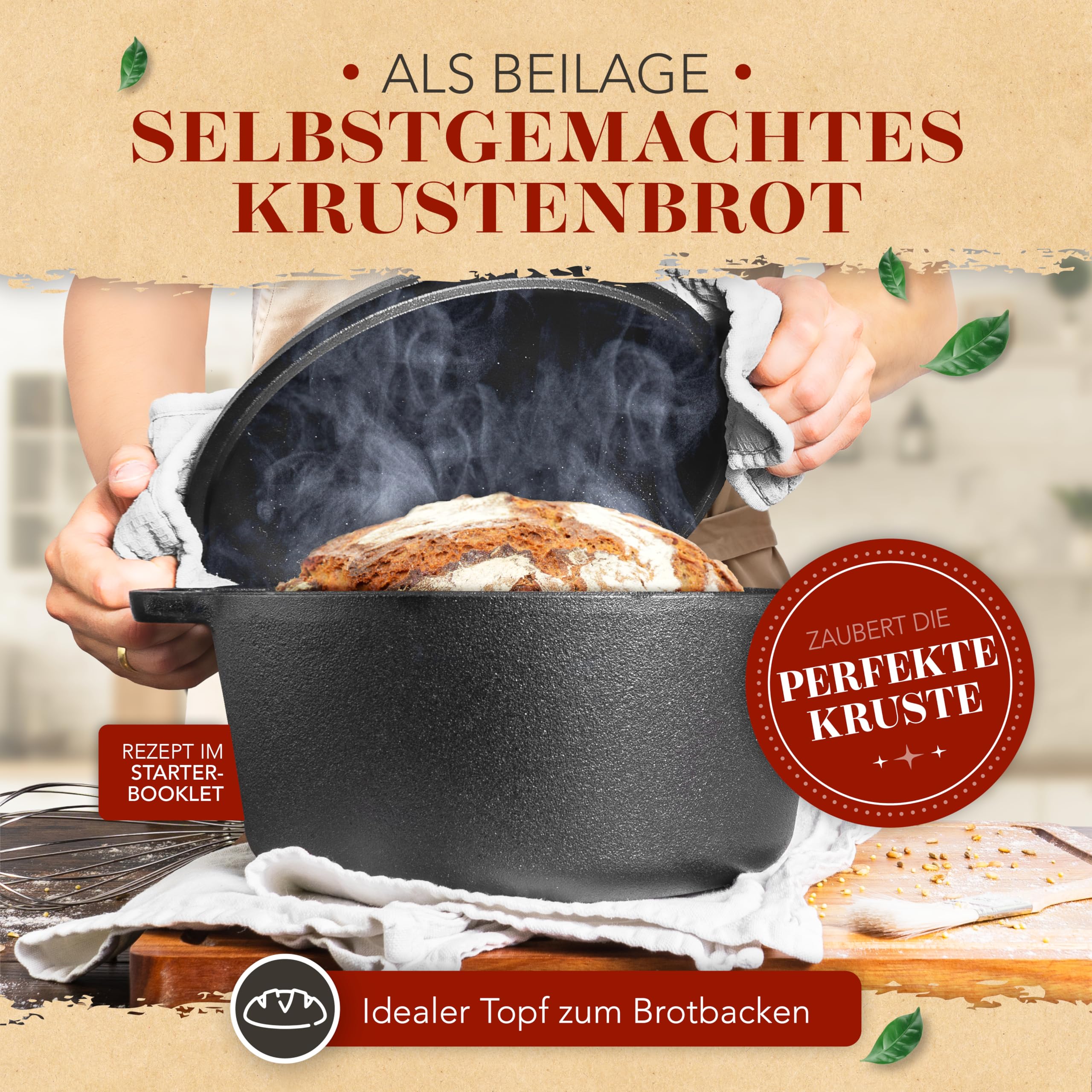 Casseruola In Ghisa KRUSTENZAUBER Per Pane - Con Coperchio E Cestino Lievitazione, Pane Croccante! - Foto 10