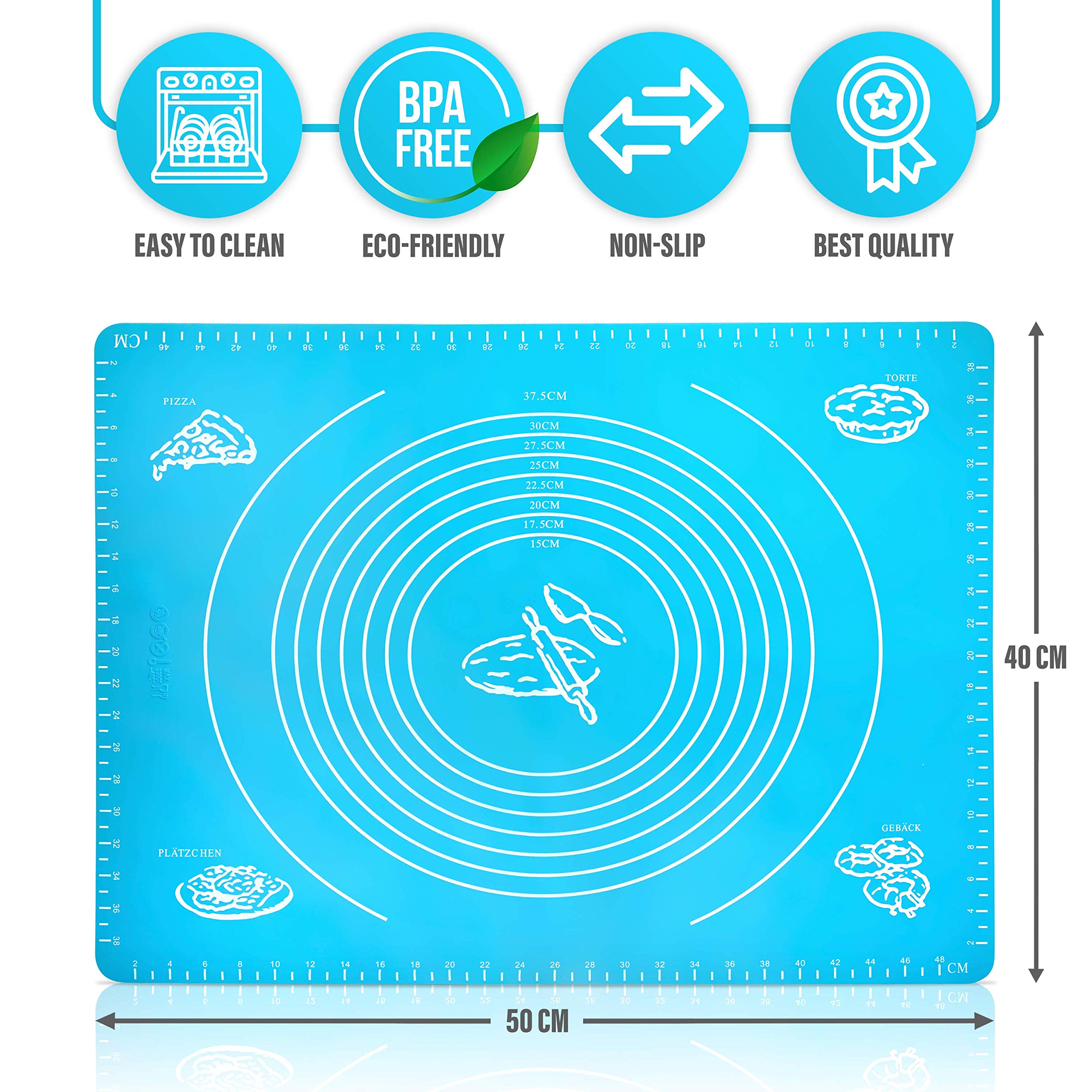 Belmalia Large Heat Resistant Rolleau Baking Mat Silicone for Pizza, Pastry, Fondant, Kitchen 50 x 40 cm Blue in use