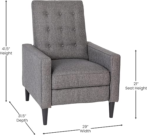 Miniatura 3 de Flash Furniture Ezra Ezra - Sillón reclinable pushback, tapicería moderna de tela gris de mediados de siglo, parte trasera con botones, uso
