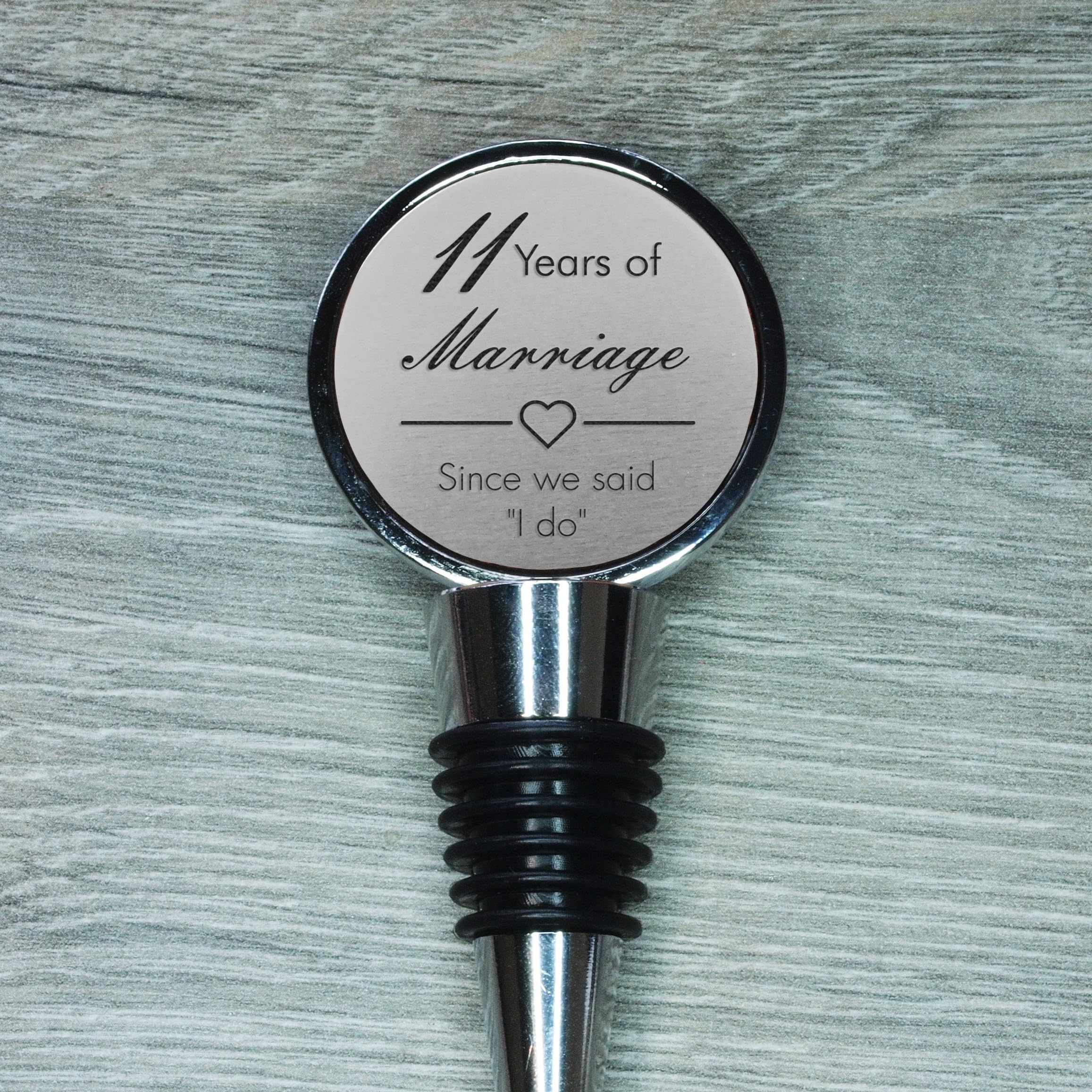 11th Anniversary Engraved Steel Bottle Stopper, 11 Years Married (Since We Said I Do)