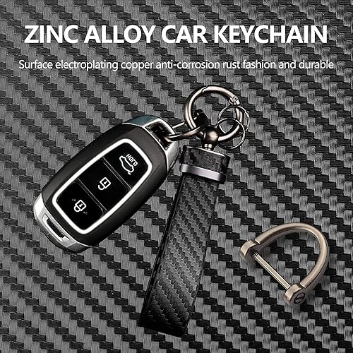 Miniatura 4 de Turcee Kit de llavero de coche de fibra de carbono de 2 piezas, regalo para hombres y mujeres, resorte de liberación rápida con anillo en D,
