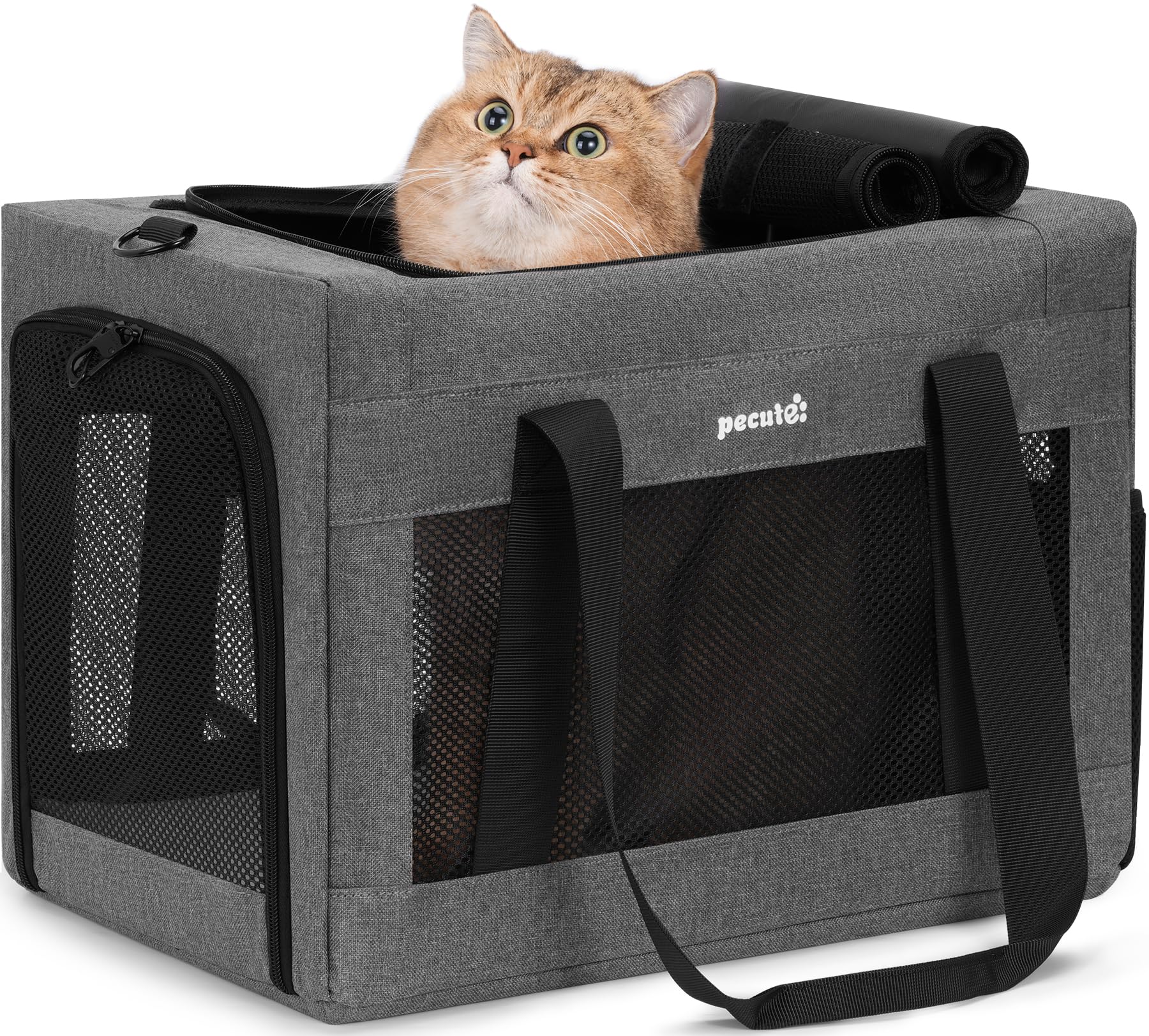 Cat Carrier, Portable Travel Pet Carrier with Stable Structure, Grey