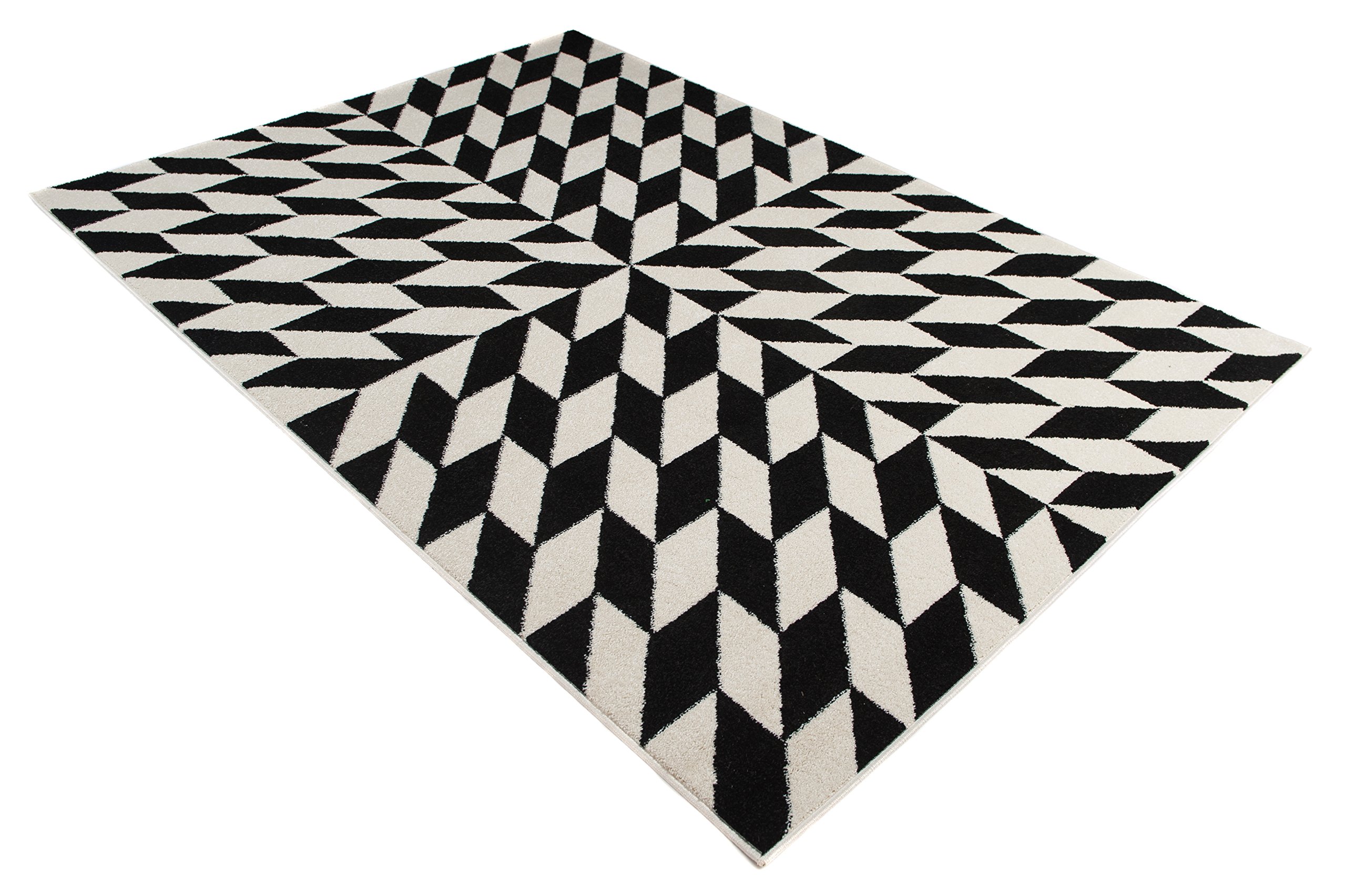 Tapiso® Dywany geometryczny wzór kwadratowy 3D karo krótkie runo, dywan melanż, do salonu, sypialni, kolor kremowy, czarny, 160 x 220 cm