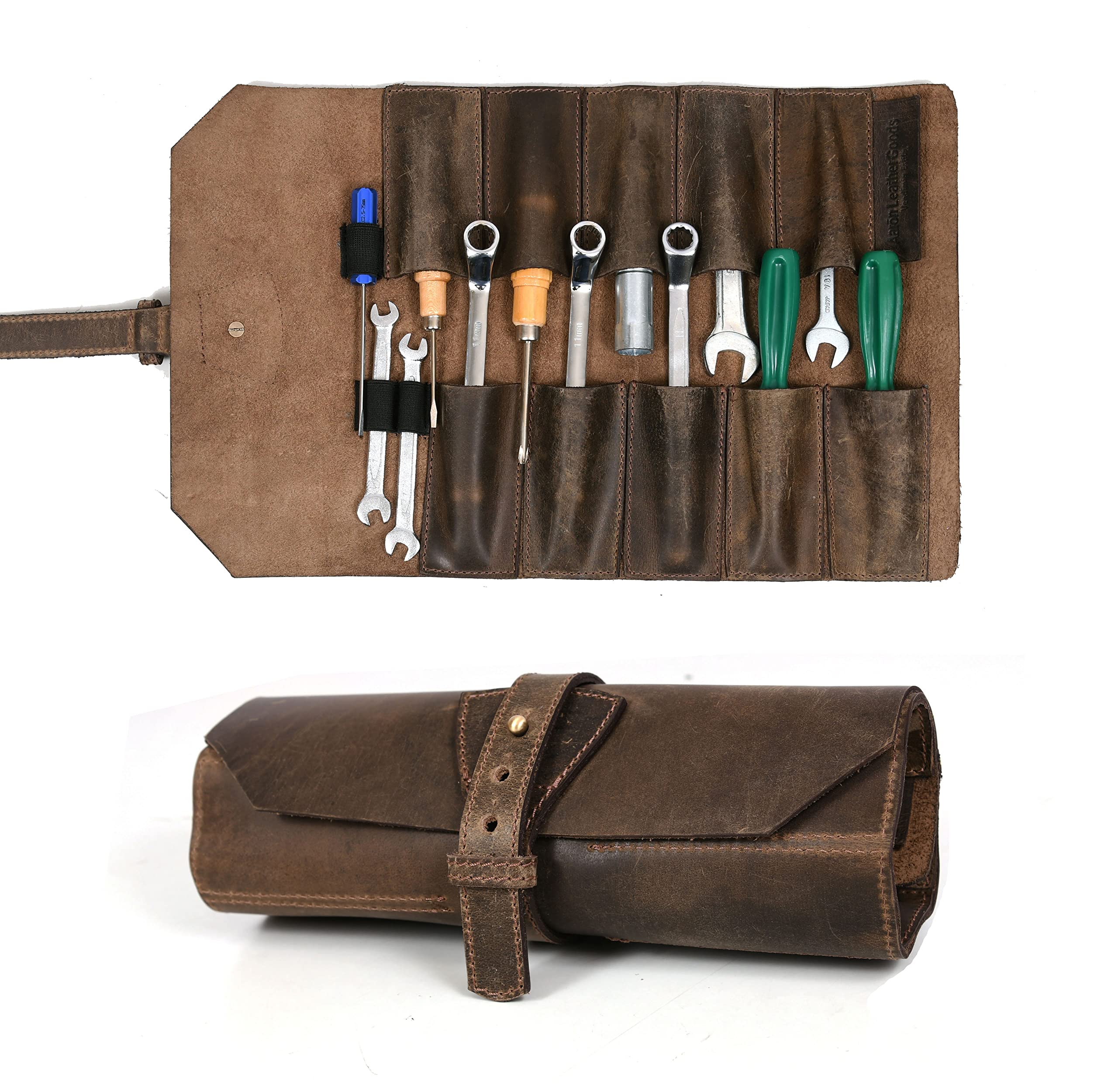 AARON LEATHER GOODS VENDIMIA ESTILOLeather Tool Wrench Rol Portable Carry On Pouch, Workshop Storage, Woodworking Tools Organizer, Vintage Style, Handmade