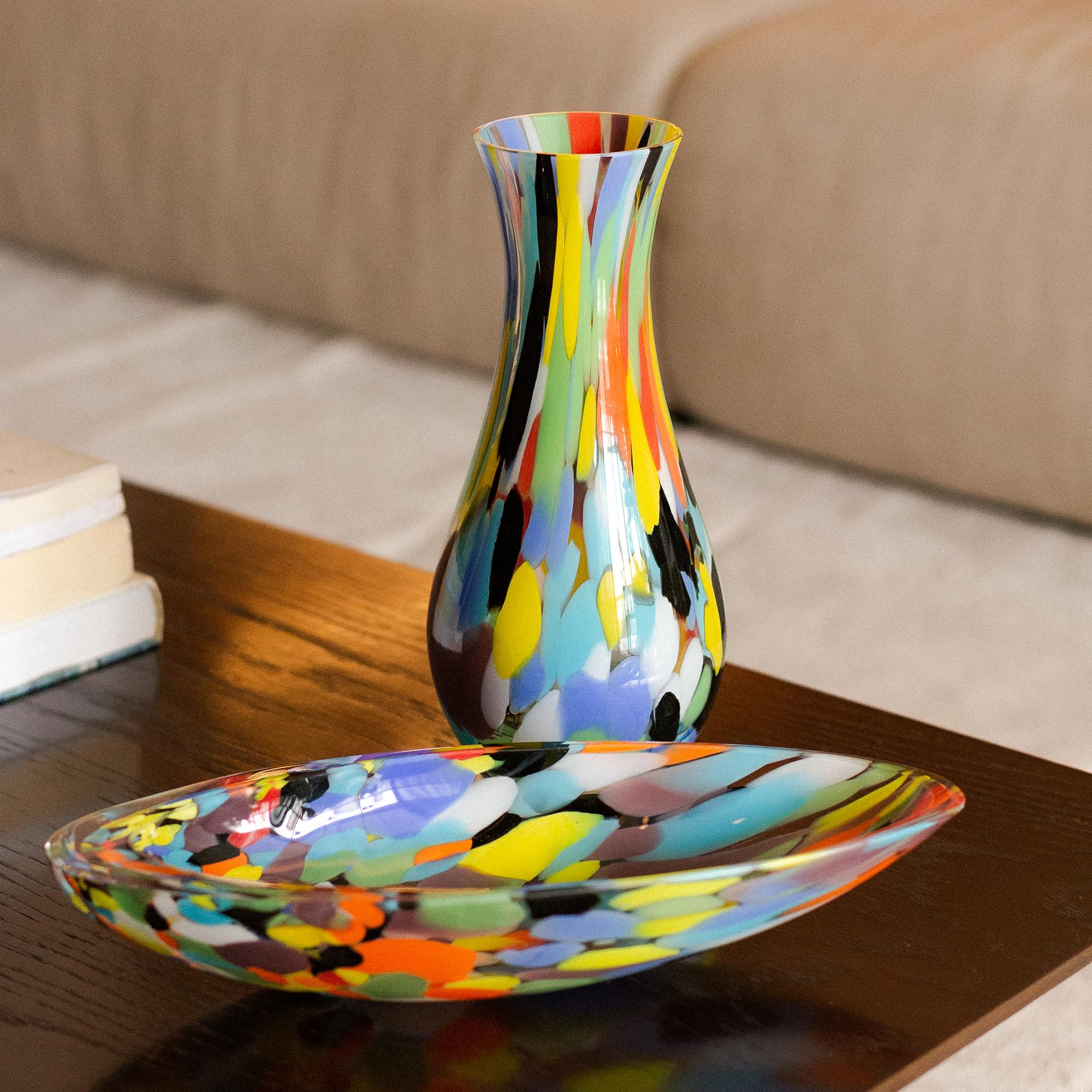 Ca D ORO Farbige Glasvase, Konfetti-Effekt, mundgeblasenes Kunstglas im Murano-Stil, für Blumen, Raumdekoration und Tafelaufsatz, Modell Nr. 83