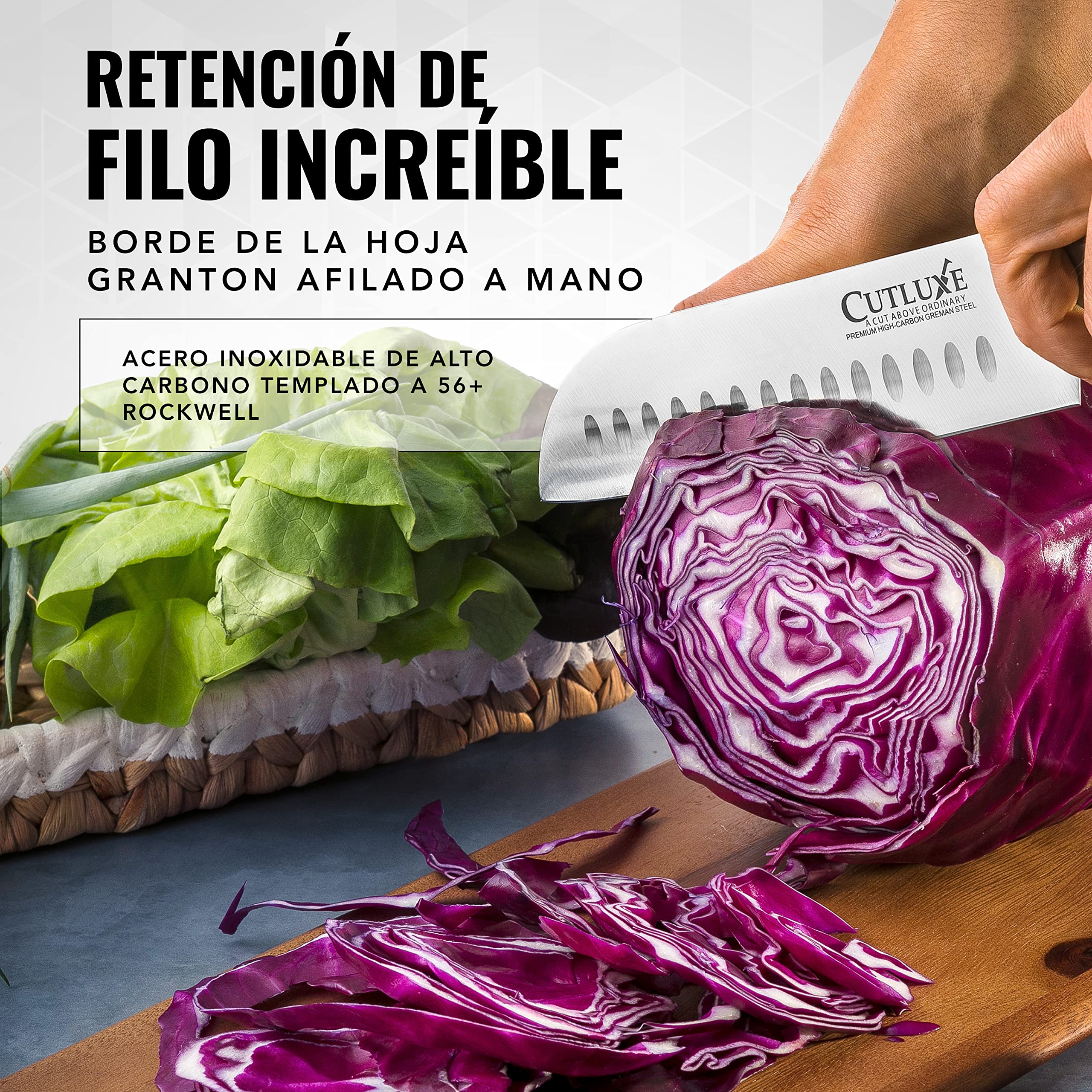 Cutluxe Cuchillo Santoku – 18 cm Cuchillo Profesional de Chef Con Funda– Acero Alemán con Alto Contenido de Carbono – Cuchilla Afilada y Espiga Completa – Diseño de Mango Ergonómico – Serie Artesano