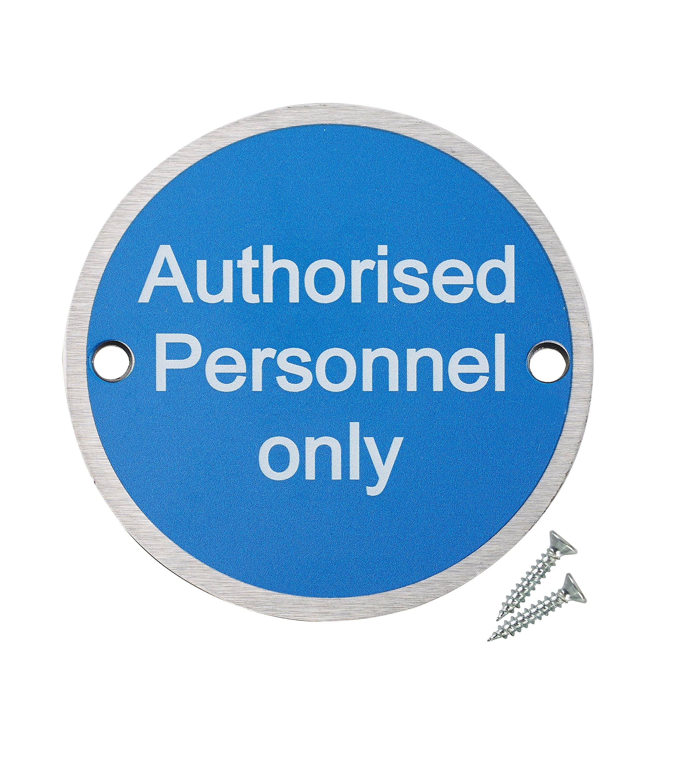 Fire Door Guru Satin Stainless Steel Fire Door Guru® Authorised Personnel Only Fire Door Sign - 76Mm Disc - Stainless Steel - Fixings Included - Vat Registered