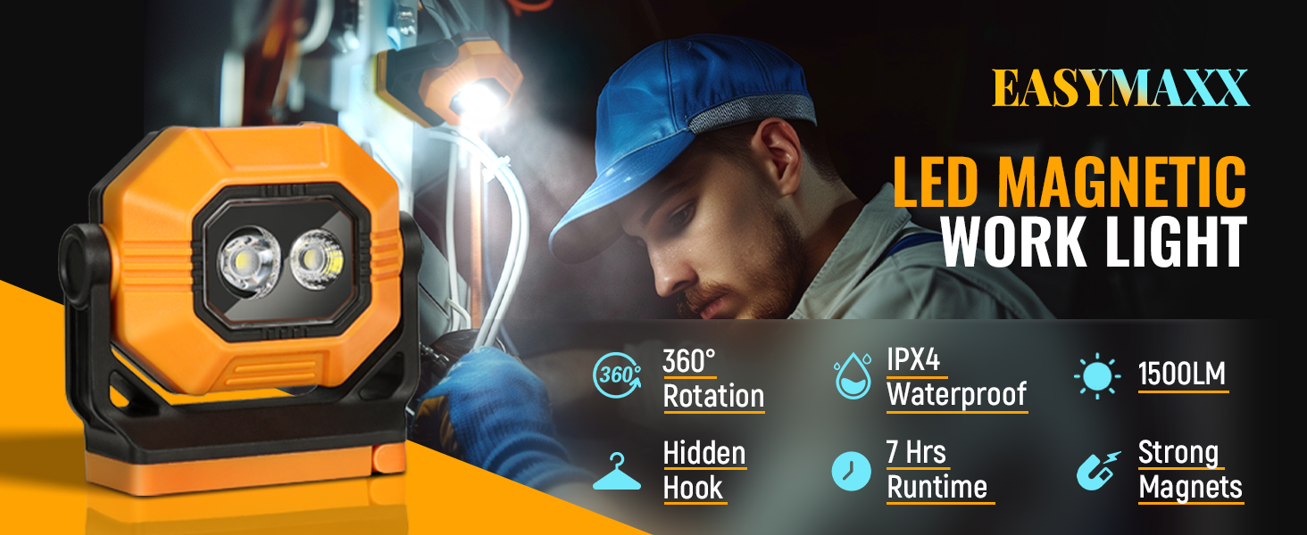 Boat Lights 2-Pack LED Rechargeable Work Lights With Clamp - 2100LM ...