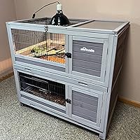 Vista 2 de Conejera para interiores y exteriores, bandeja extraíble para conejillos de indias con malla de alambre inferior, sobre ruedas (Gery) 39.4 pulgadas