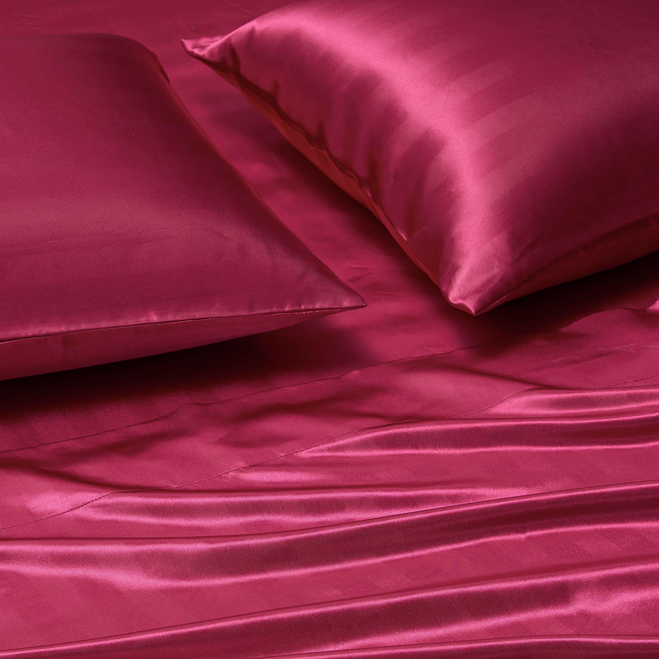 Juicy Couture Silky Satin Damask Sheet Set - Luxury Hot Pink Bedding - Smooth Striped Sheets - Queen Size