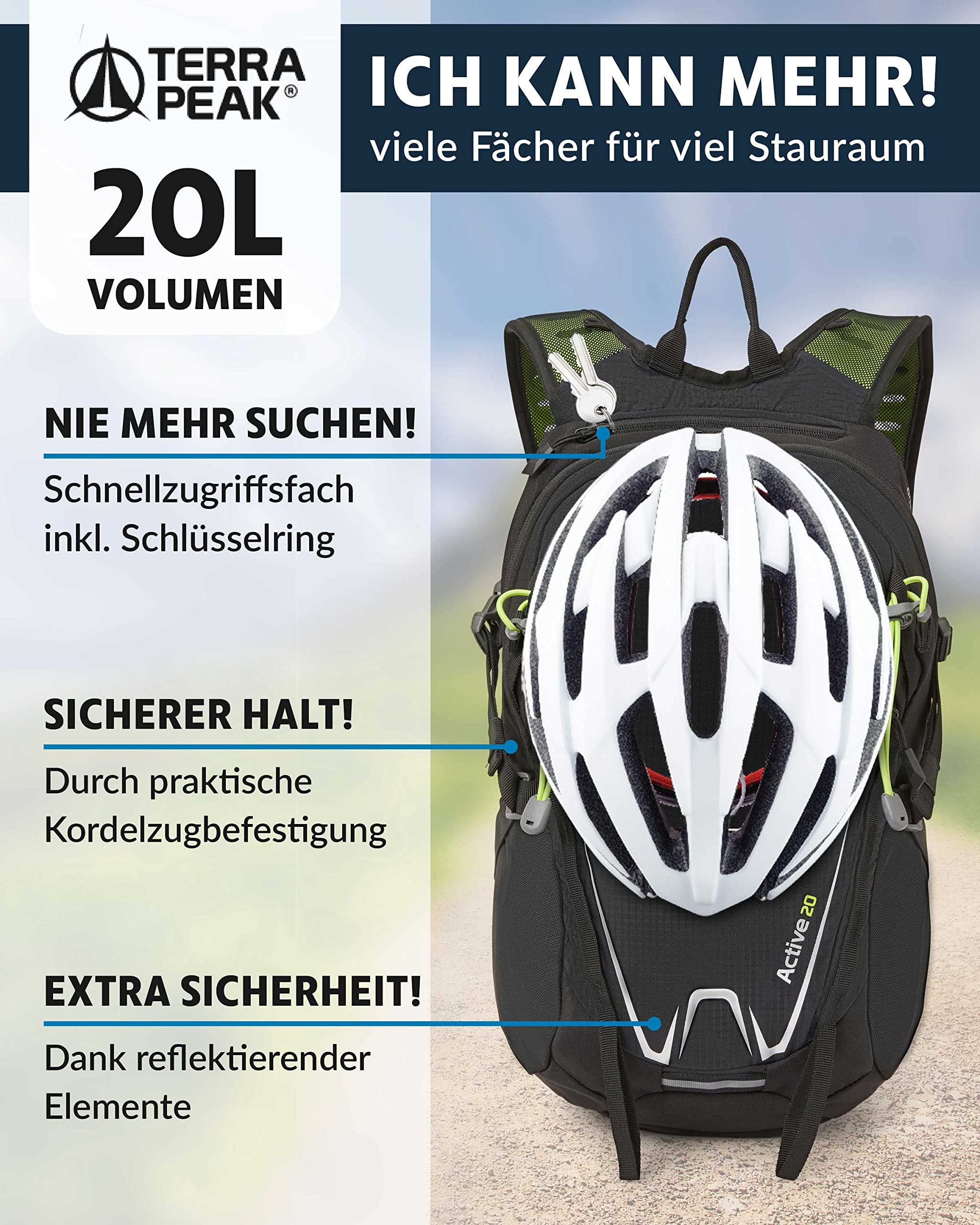 Terra Peak® Premium Wanderrucksack 20L (ACTIVE 20) Damen & Herren klein - Trekkingrucksack ergonomisch mit Rückenbelüftung, Regenschutz & Trinksystemhalterung - Rucksack aus 3D Air Mesh & Hüftgurt