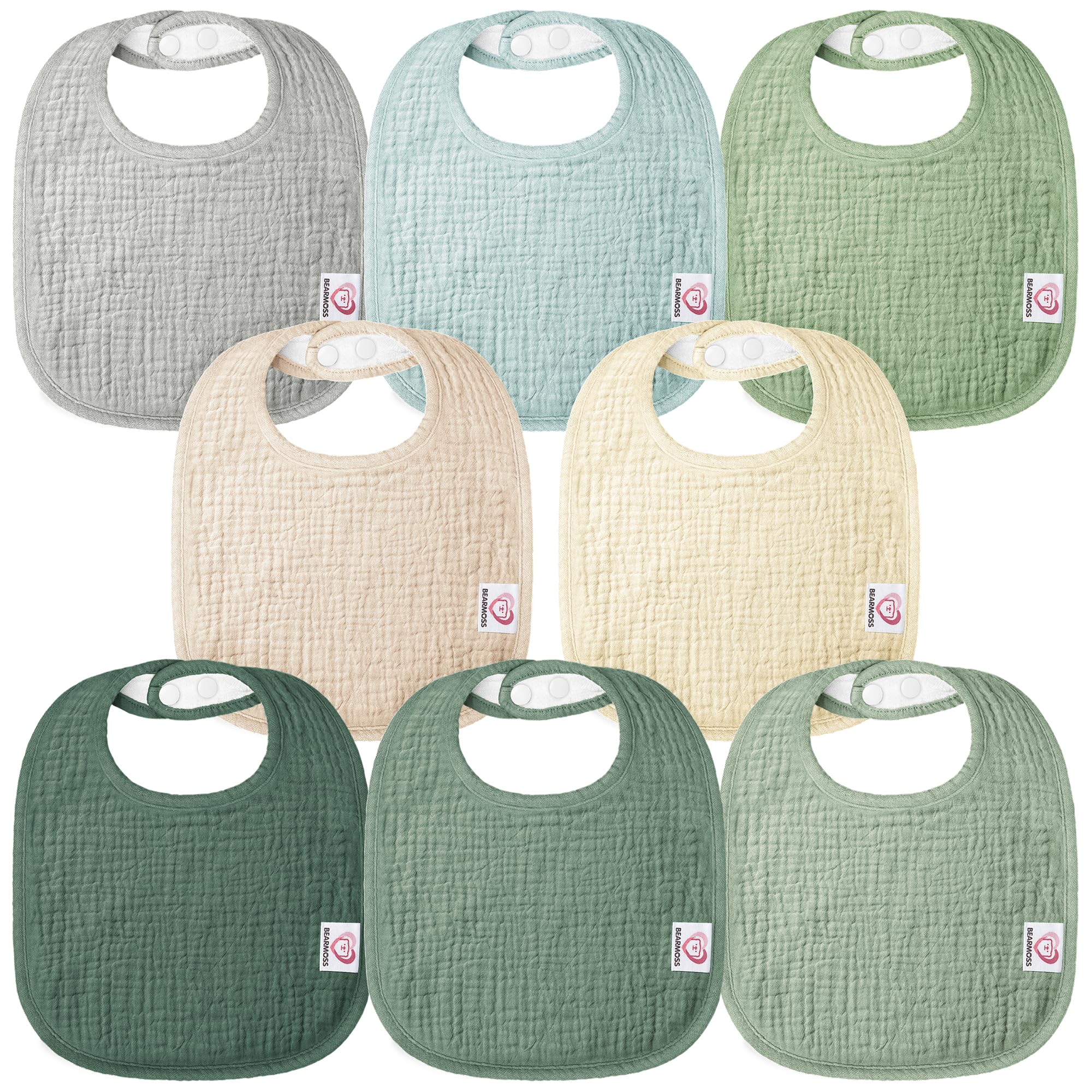 bearmoss Bavaglino Neonato, 100% Cotone, Bavaglino Quadrato per Bambini, Bavaglini Regolabili, Morbidi Bavaglini per Bambini e Bambine, 8 Pezzi