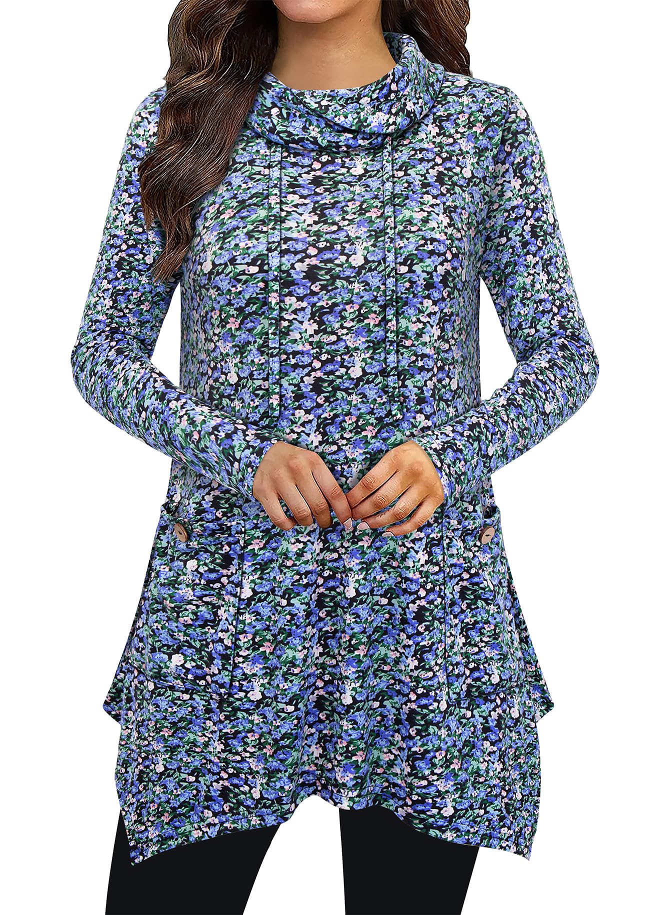 Bulotus Womens Sweaters 2025 Winter Cowl Neck Long Asymmetrical Tunic Sweaters for Leggings Holiday Vacation Tops