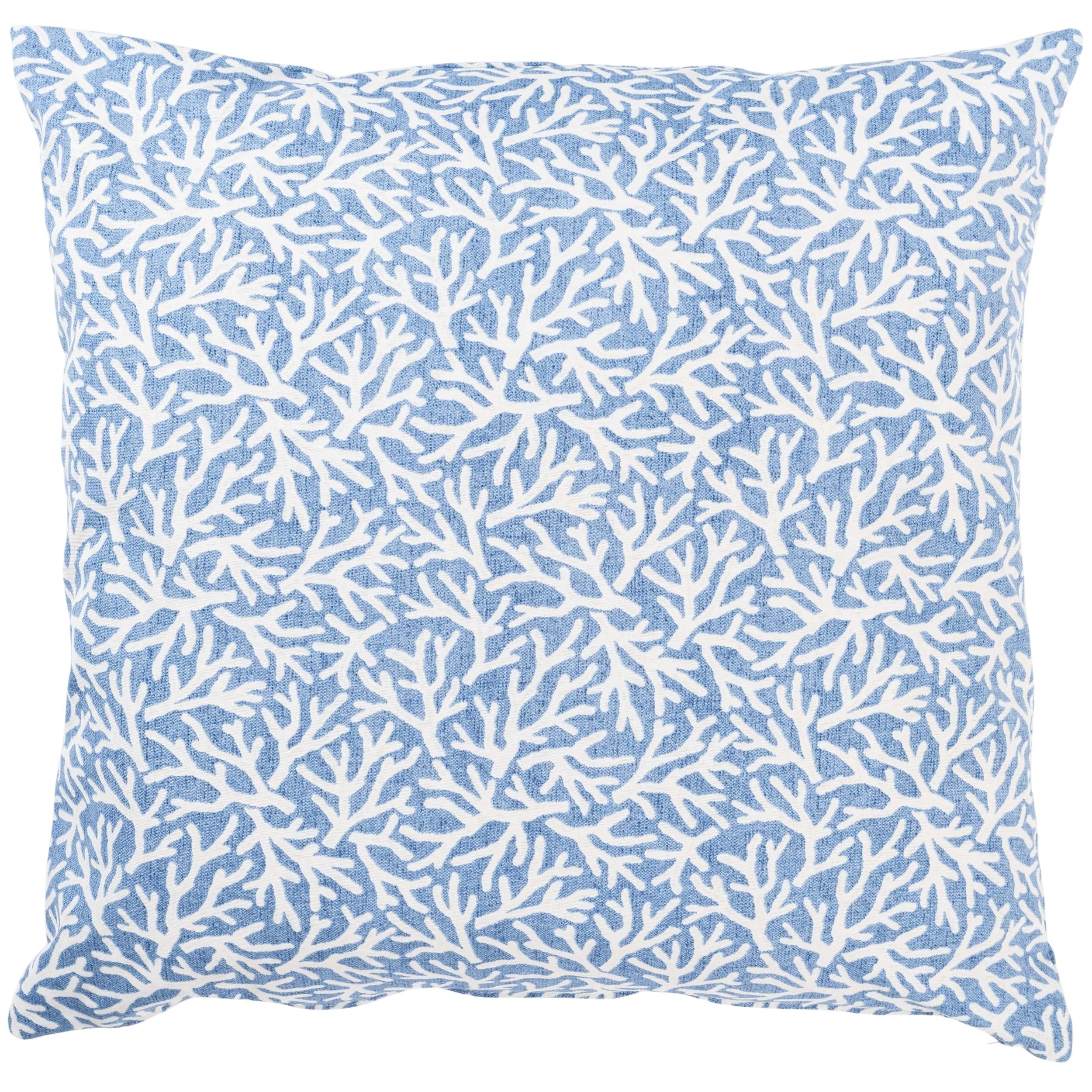 Linen Loft Blue Coral Reef Extra-Large Cushion Cover. Botanical And Nautical Inspired Print In Denim & Seafoam White. 23X23 Xl Cover Only