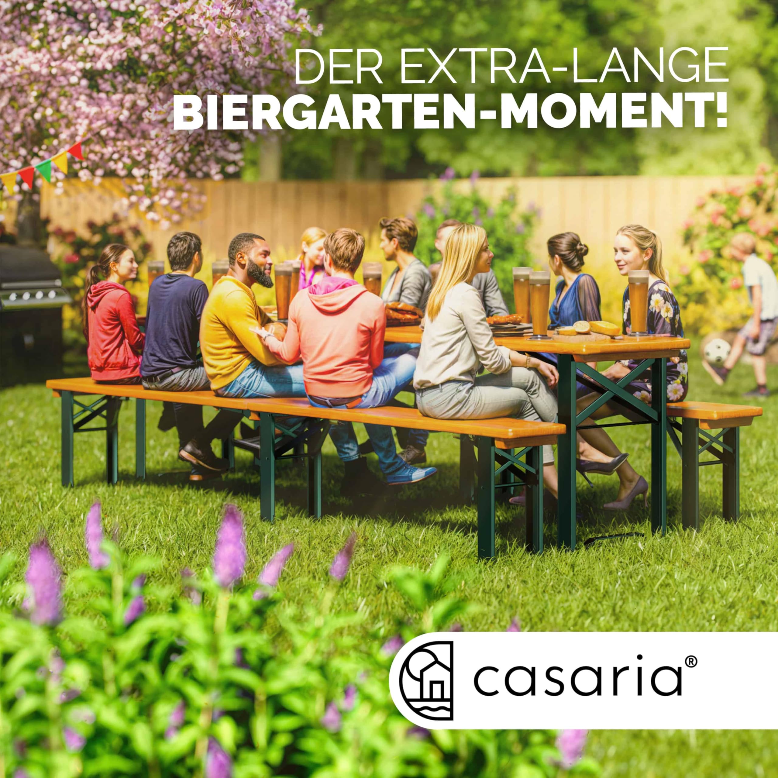 CASARIA 2er Set Bierzeltgarnitur 220cm 10 Personen hohe Belastbarkeit Massiv Holz klappbar Festzeltgarnitur 2 Bierbänke Biertisch Partytisch Garten