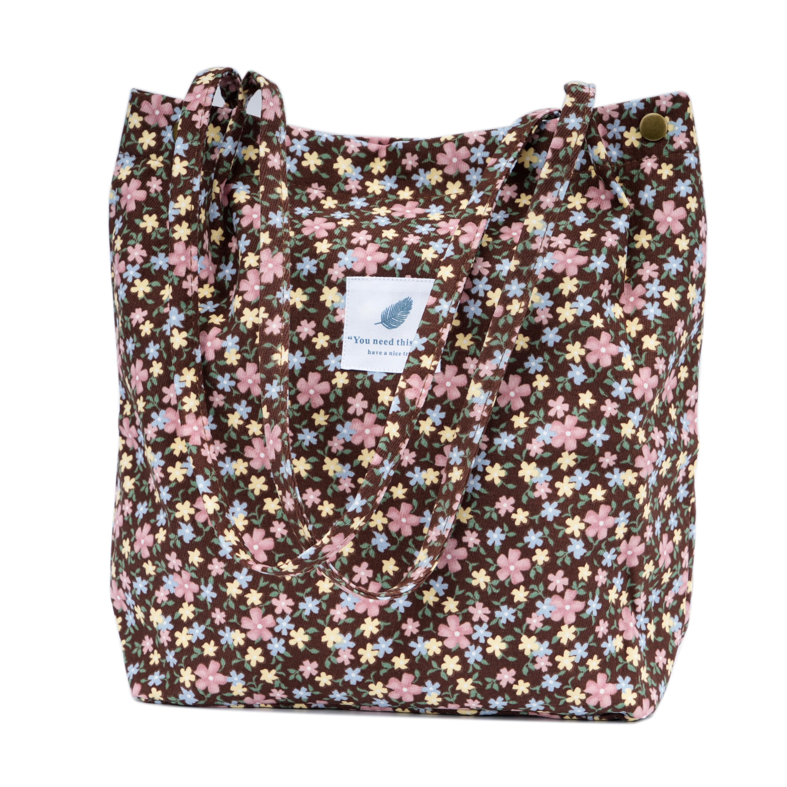 TOPASION Cute Corduroy Tote Bag Canvas Shoulder Handbags for Women Travel Shopping