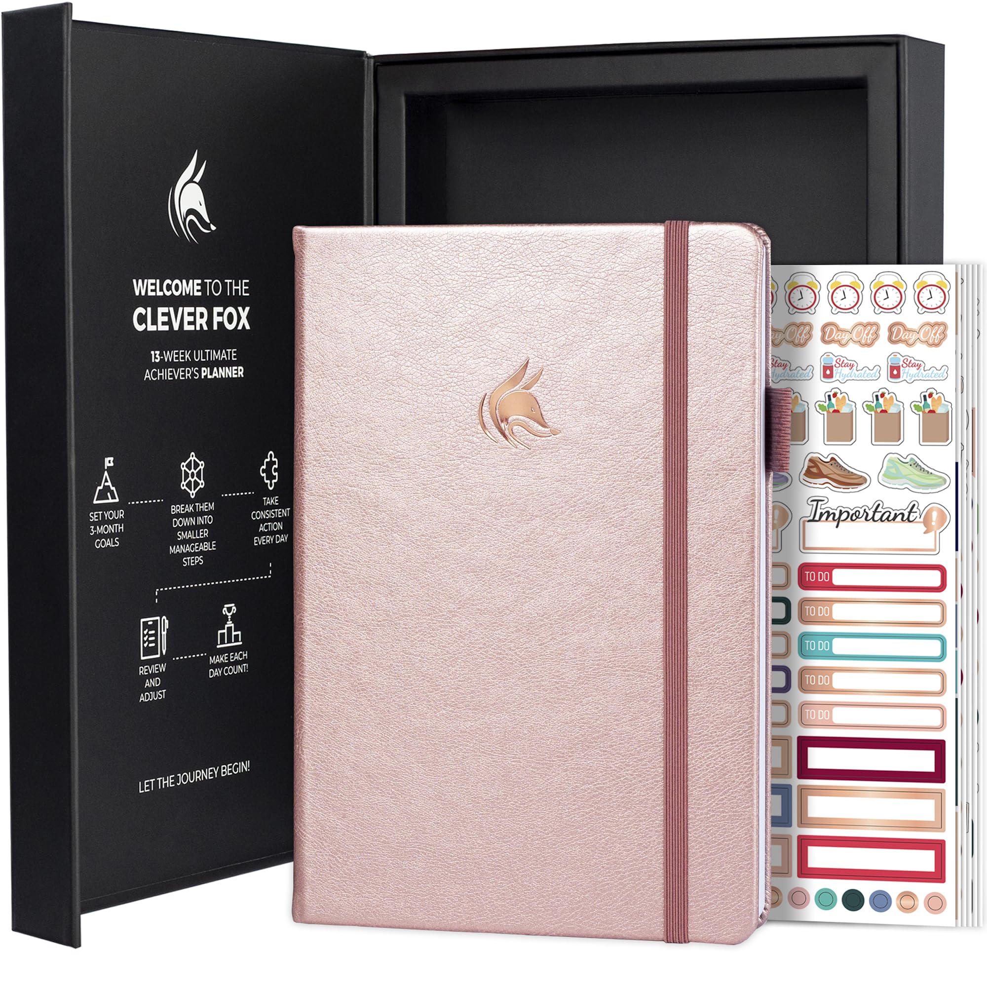 Ultimate Achiever’s Goal Planner - Focus & Productivity 90 Day Journal. Daily Weekly Monthly Planner Organizer & Hourly Schedule Notebook - Undated, Hardcover, A5 Size, Rose Gold