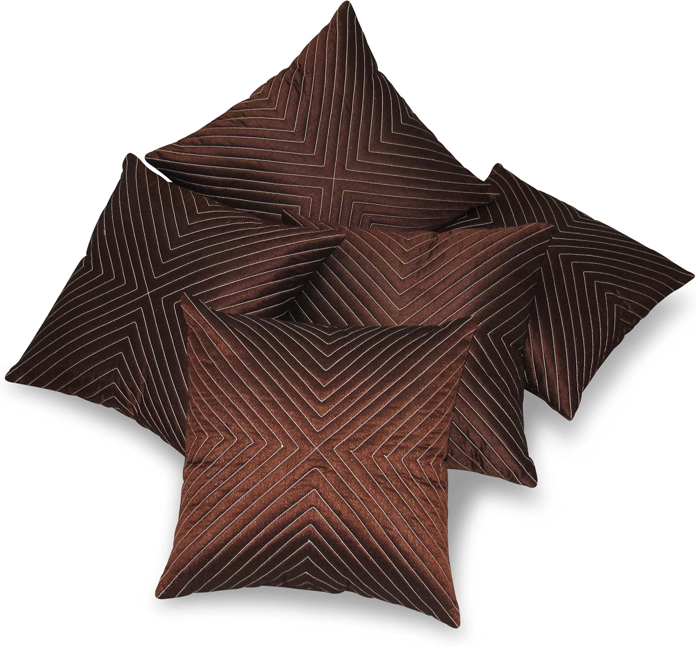 ZIKRAK EXIM Vertical Tread Cushion Cover (Polyester, Brown, Small, 12x12 Inches) - Set of 5