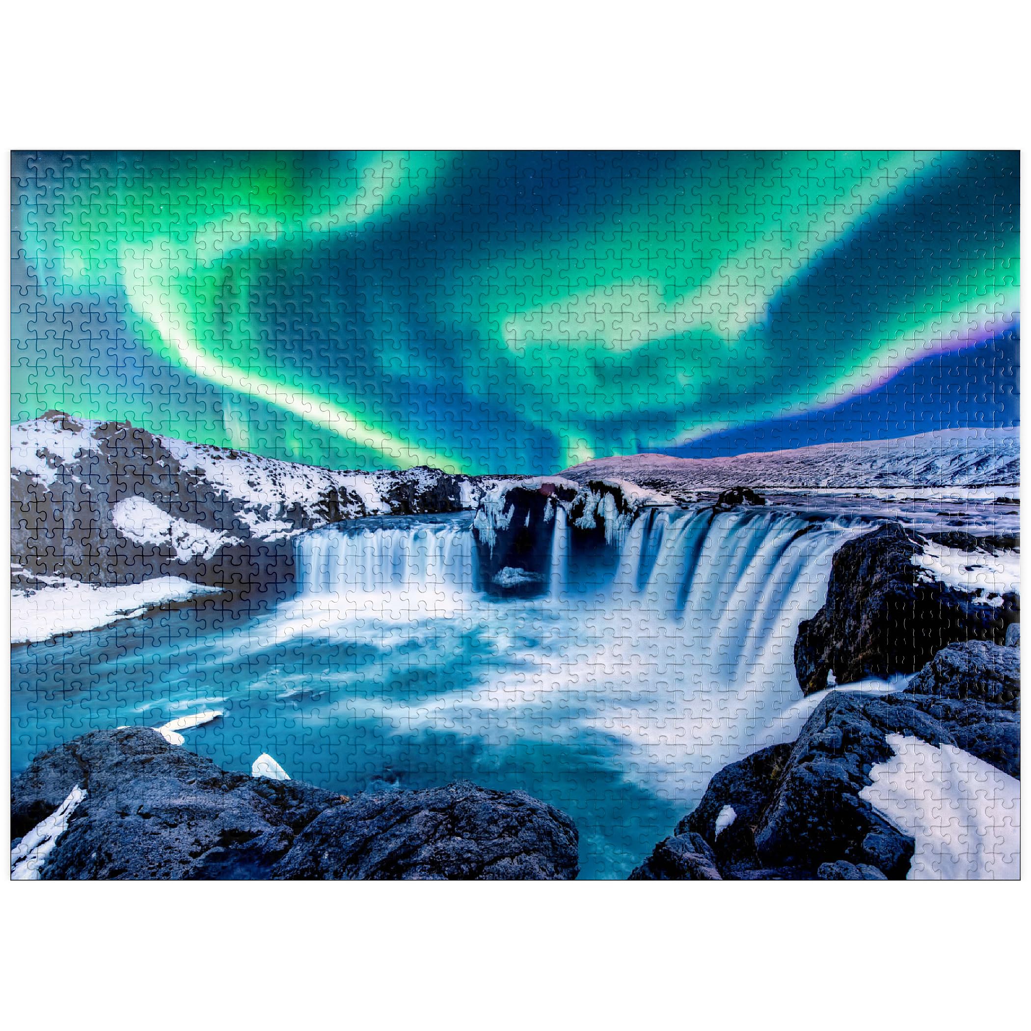 Northern Lights Over Godafoss Waterfall in Iceland - Premium 1000 Piece Jigsaw Puzzle for Adults