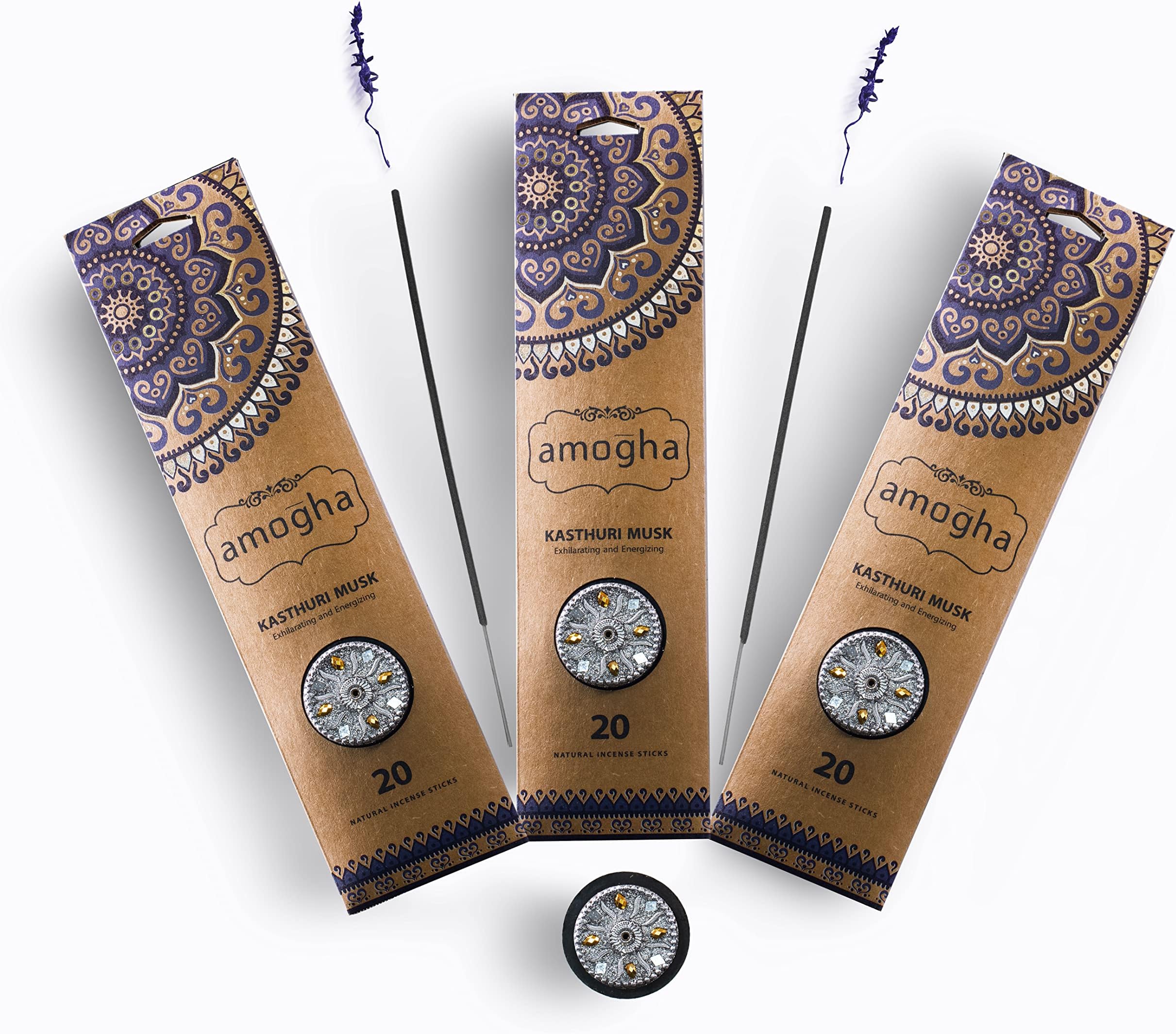 Amogha Incense Sticks in Flat Pouch with Mirror Holder-Set of 3 -Fragrance Kasthuri Musk (Kasthuri Musk)