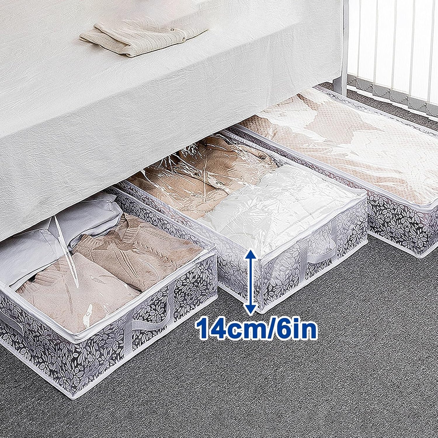 3 Pack Under Bed Storage Containers, Foldable Storage for Under Bed, Transparent Window, Washable Oxford, for Clothes, Quilt, Blanket