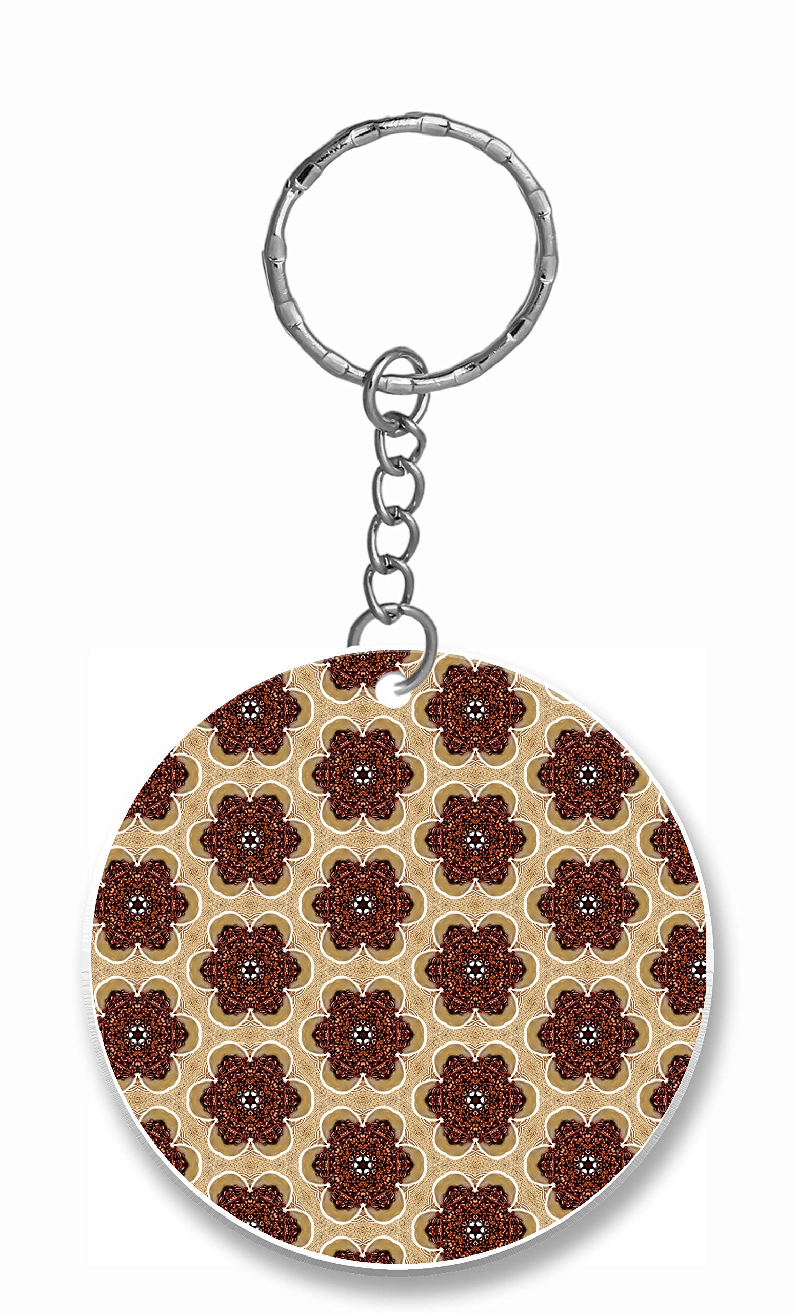 Ggsolution Key Chain | Floral Design Printed | Round Shape Design Printed MDF Key Chain | Floral Keyring GGS-Key Ring-99