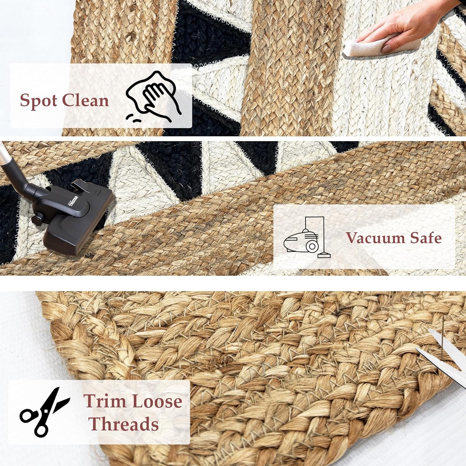 Premium Quality Jute Rug 12x15 Feet Area Rug Natural Fiber Jute Rugs Thick 0.27" White & Black Geometric Rugs for Kids Room, Bedroom, Home Decor, Indoor Outdoor Carpet