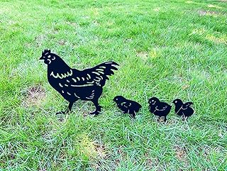 4 Pack Chicken Garden Decorative Stake Metal Chicken Statues Hen and Chicks Silhouette for Yard Outdoor Lawn Patios Garden Decoration